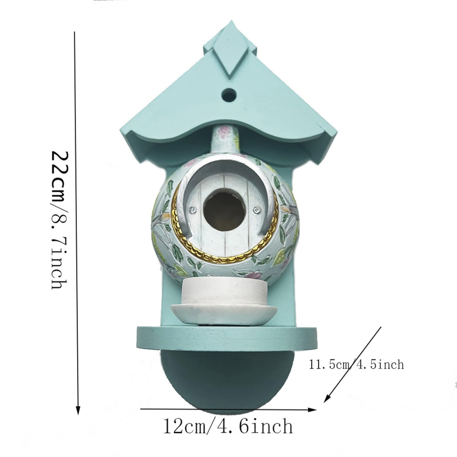 Teapot Bird House Feeder,New Hanging Teapot Aviary Feeder,Wooden Resin Teapot Decoration Bird House Weatherproof Gift