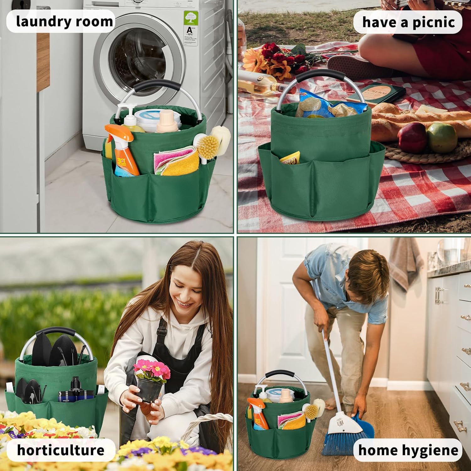 Foldable Multipurpose Picnic Basket And Garden Tool Organizer With Handles Perfect For Outdoor Travel Storage And Gardening Accessories