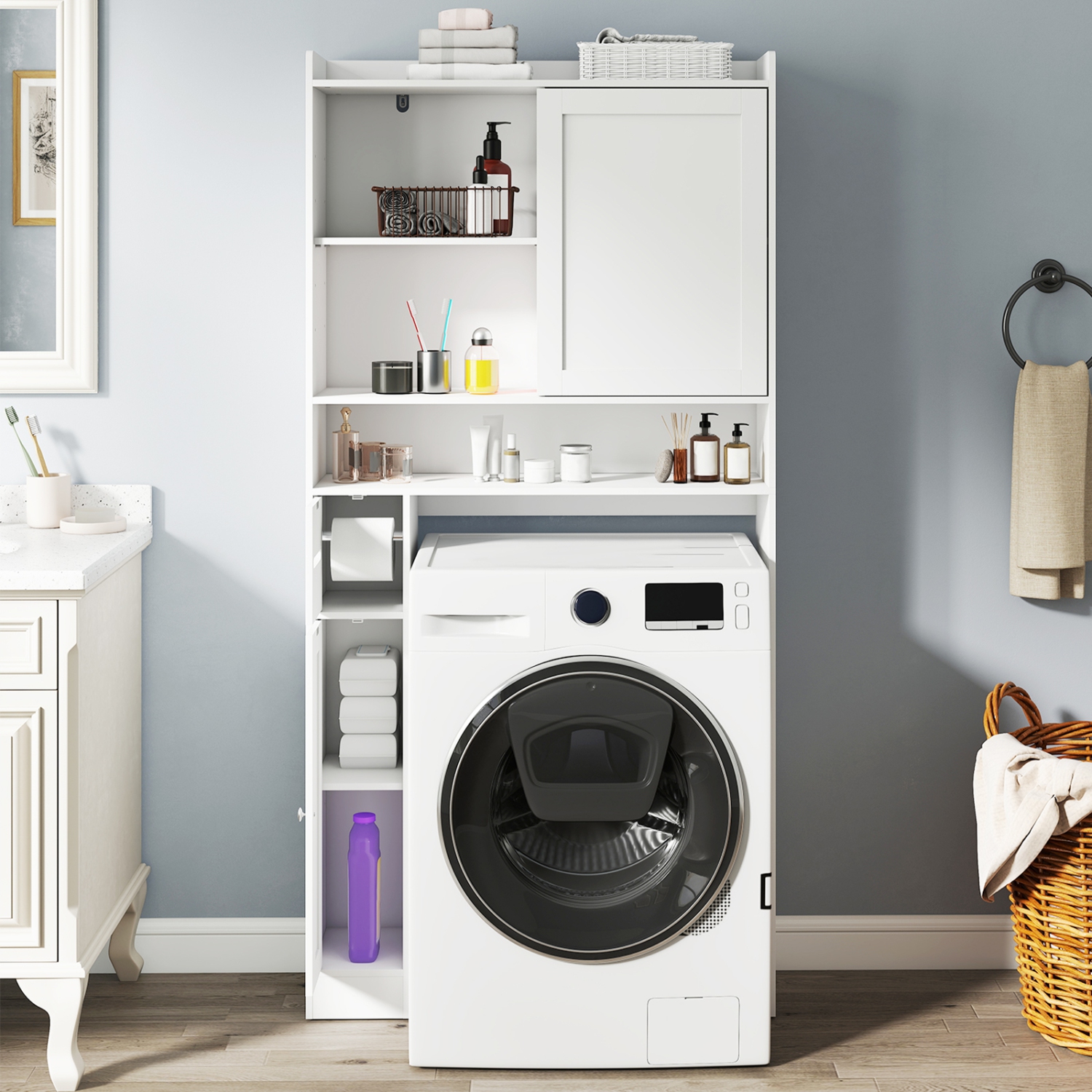 Gymax Over the Toilet Cabinet Space-saving Bathroom Storage Organizer w/ Sliding Door