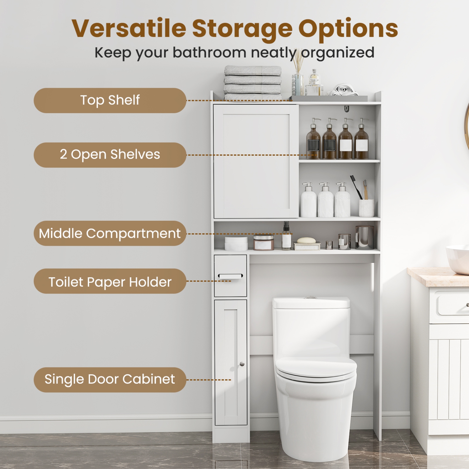 Gymax Over the Toilet Cabinet Space-saving Bathroom Storage Organizer w/ Sliding Door