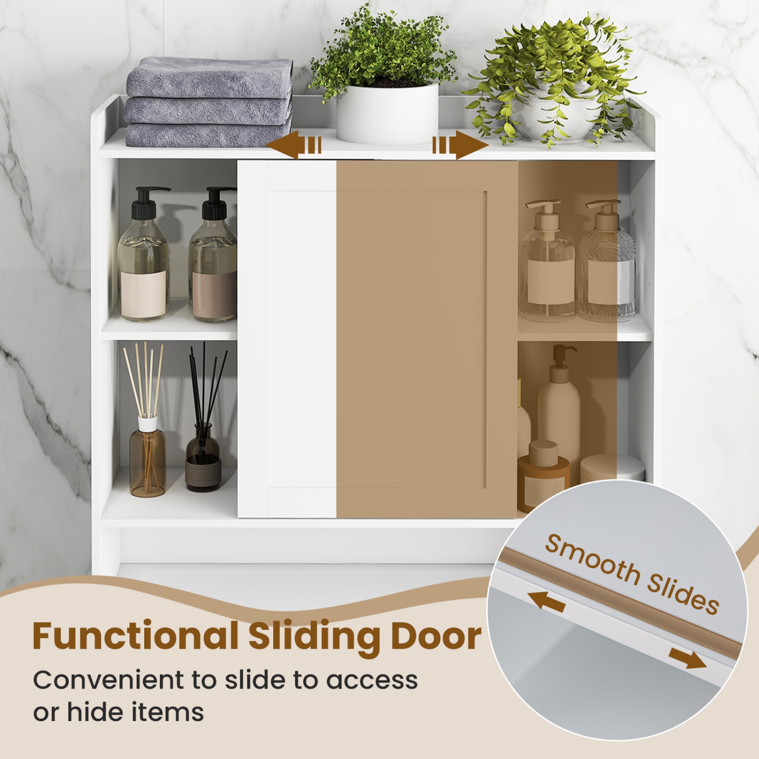 Gymax Over the Toilet Cabinet Space-saving Bathroom Storage Organizer w/ Sliding Door