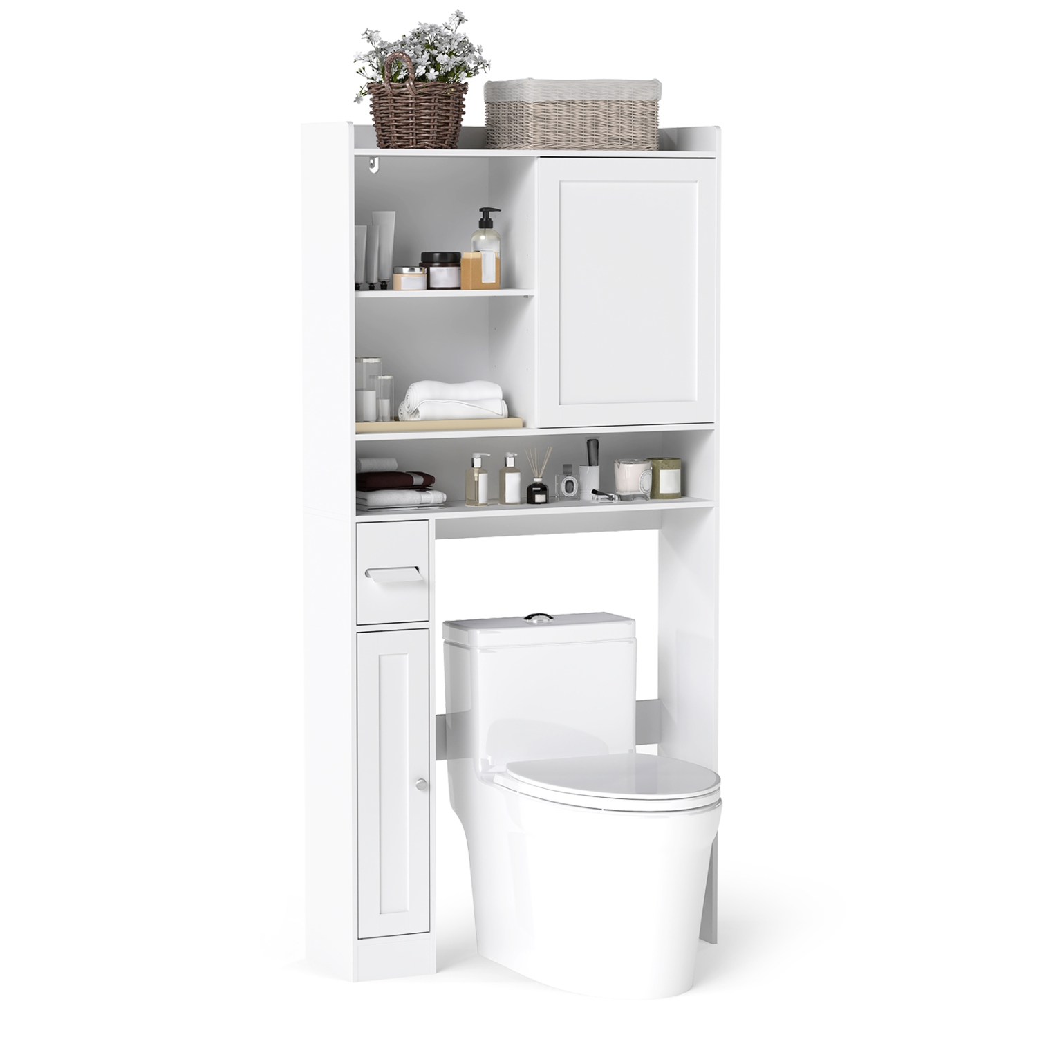 Gymax Over the Toilet Cabinet Space-saving Bathroom Storage Organizer w/ Sliding Door