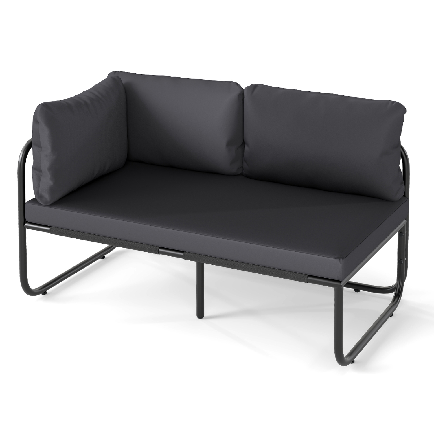 Gymax Patio Loveseat w/ Removable Pillows & Seat Cushion Side Armrest Metal Frame