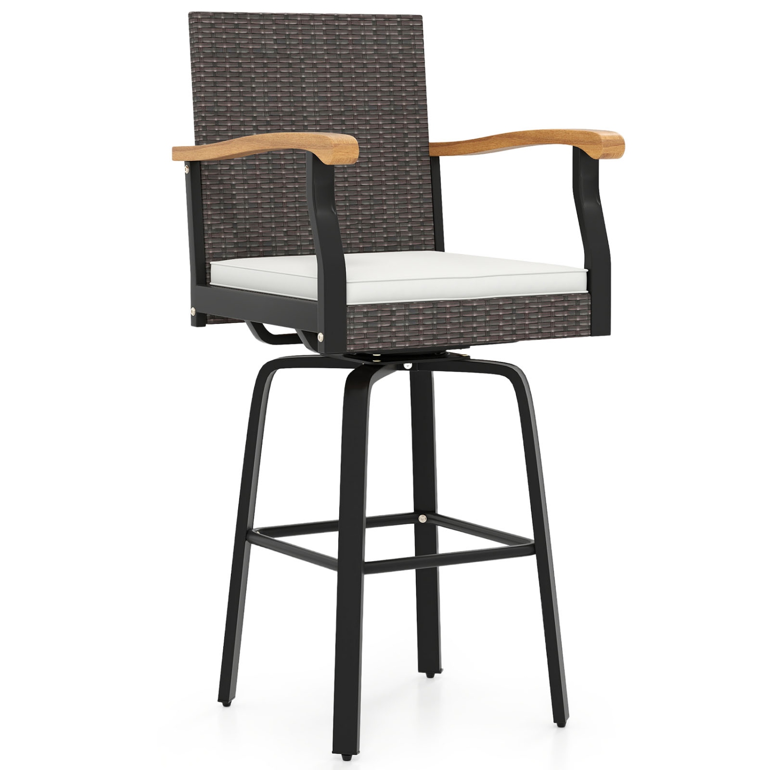 Gymax 2 PCS Outdoor Rattan 360 degree Swivel Bar Stool w/ Removable Cushion Footrests