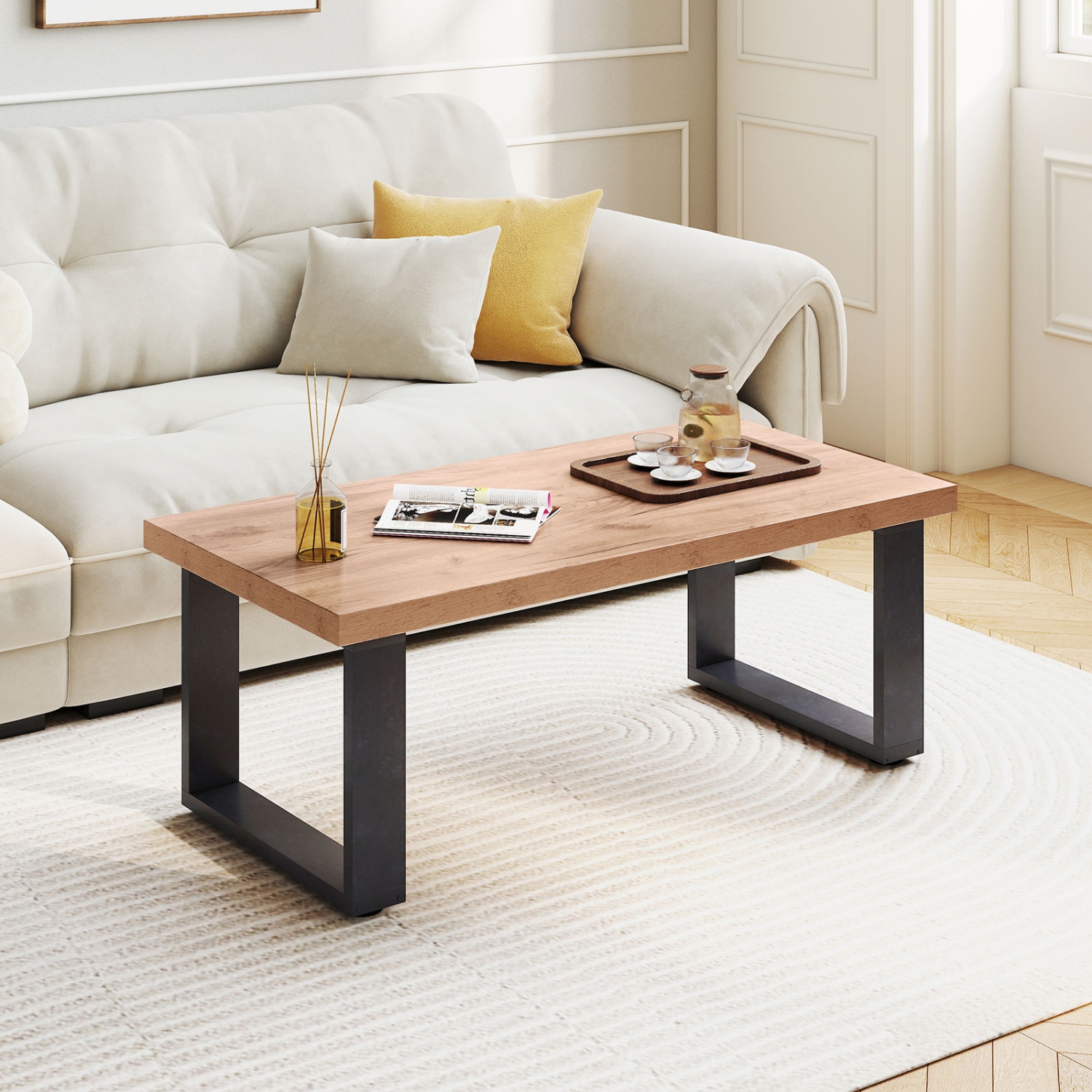 Gymax 47'' Farmhouse Style Accent Table w/ Thickened Tabletop & Natural Wood Texture