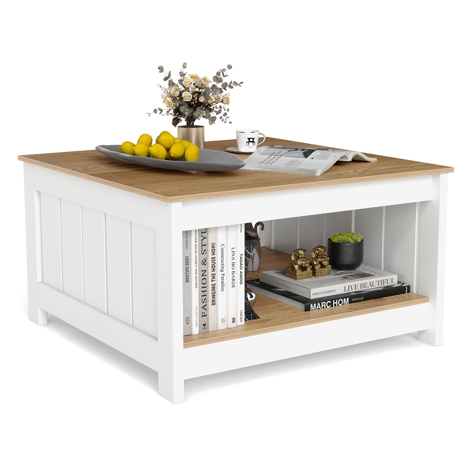 Gymax Coffee Table w/ Storage Shelf Farmhouse Rustic Center Table Space-Saving