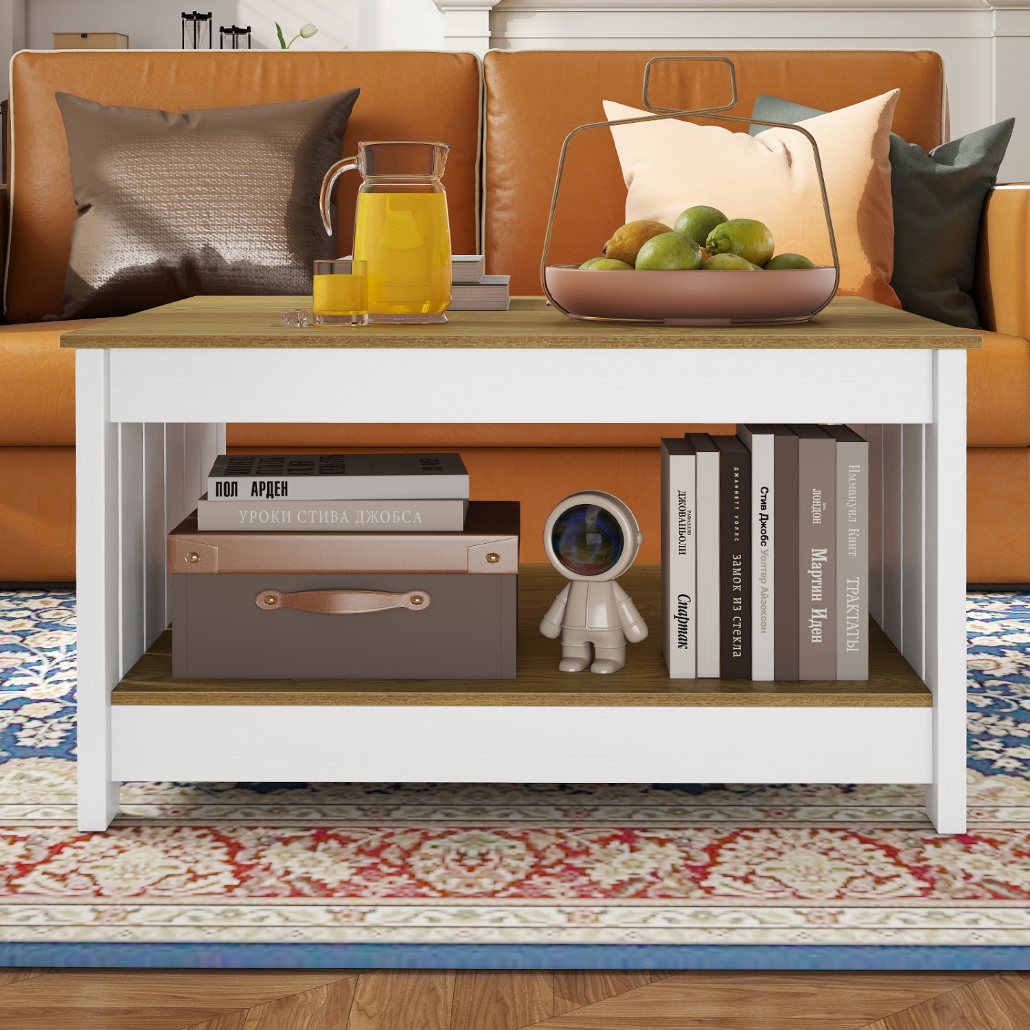 Gymax Coffee Table w/ Storage Shelf Farmhouse Rustic Center Table Space-Saving