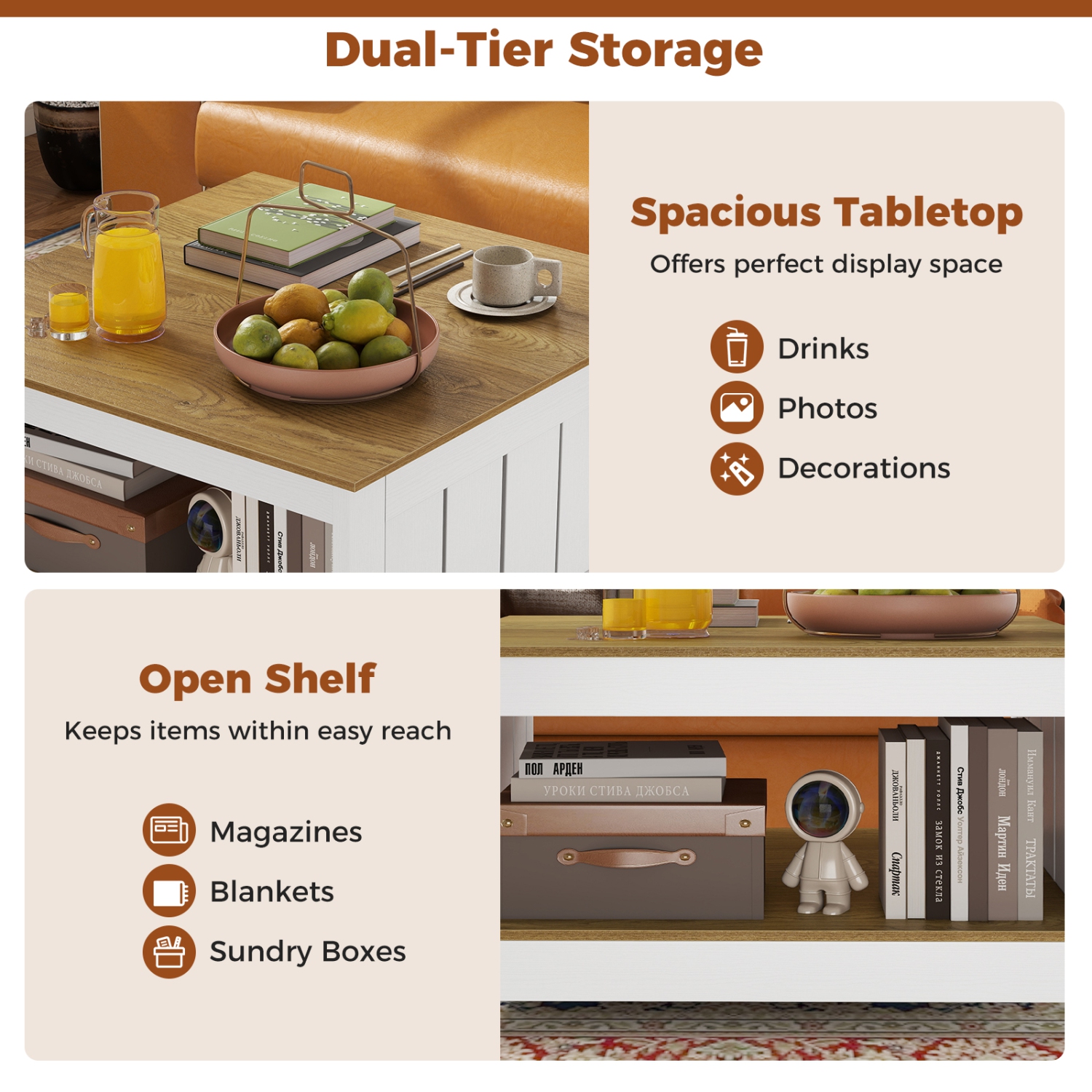 Gymax Coffee Table w/ Storage Shelf Farmhouse Rustic Center Table Space-Saving