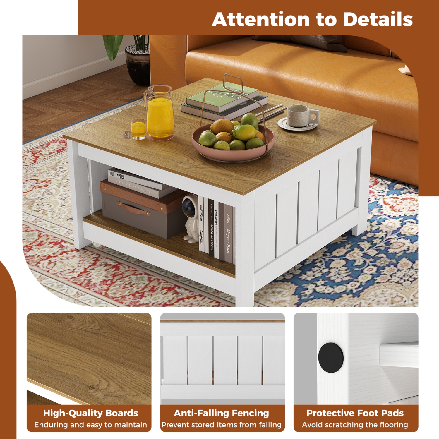 Gymax Coffee Table w/ Storage Shelf Farmhouse Rustic Center Table Space-Saving