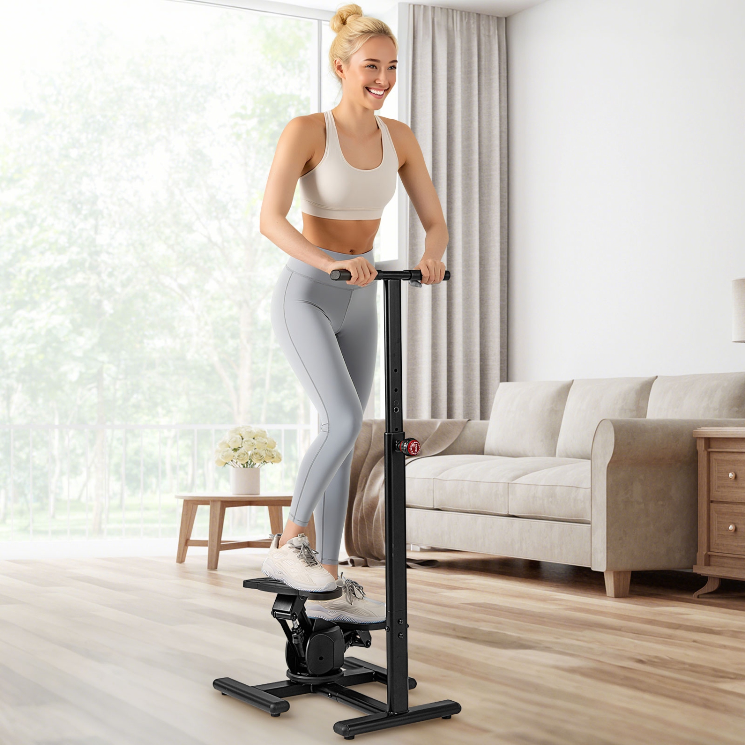 Gymax Steppers for Exercise w/Height-Adjustable Handlebar & Non-slip Pedals