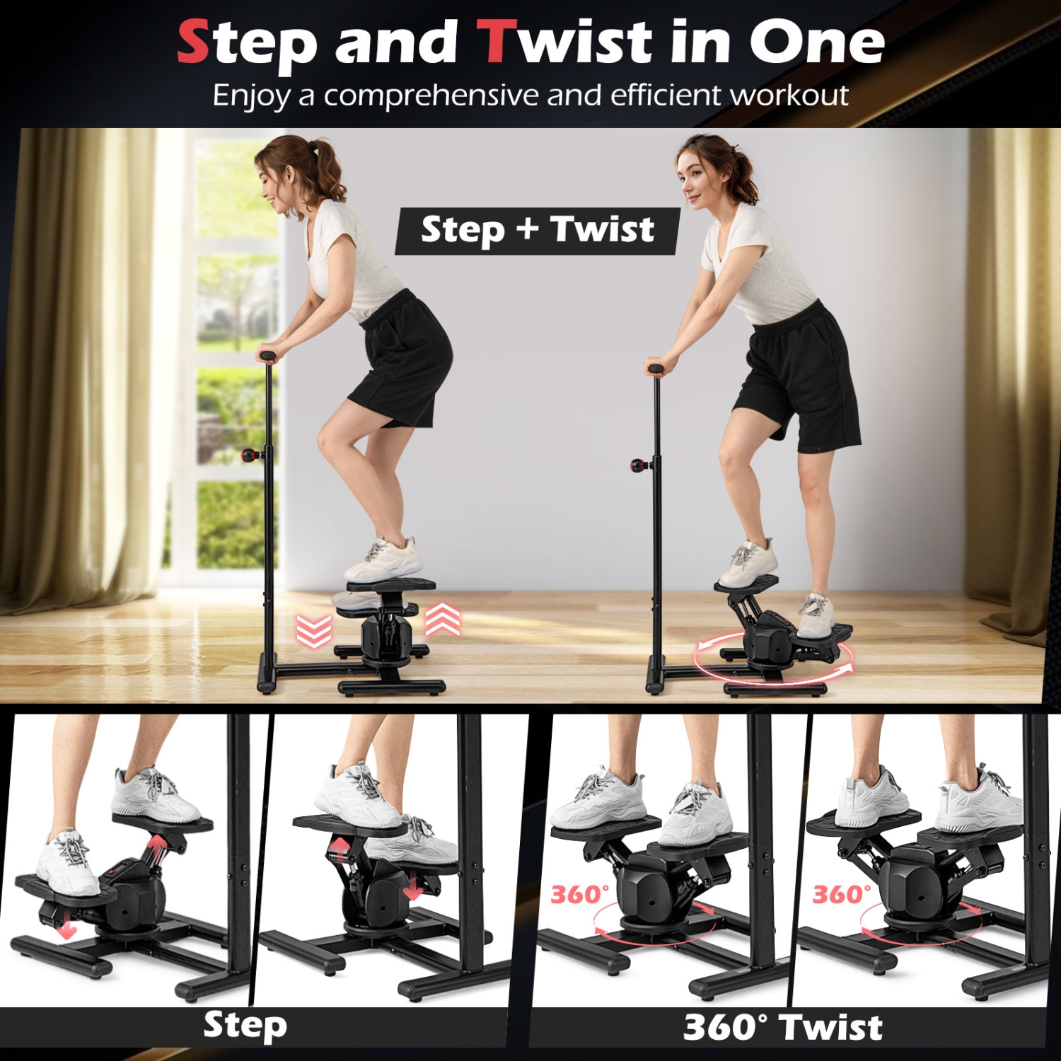 Gymax Steppers for Exercise w/Height-Adjustable Handlebar & Non-slip Pedals