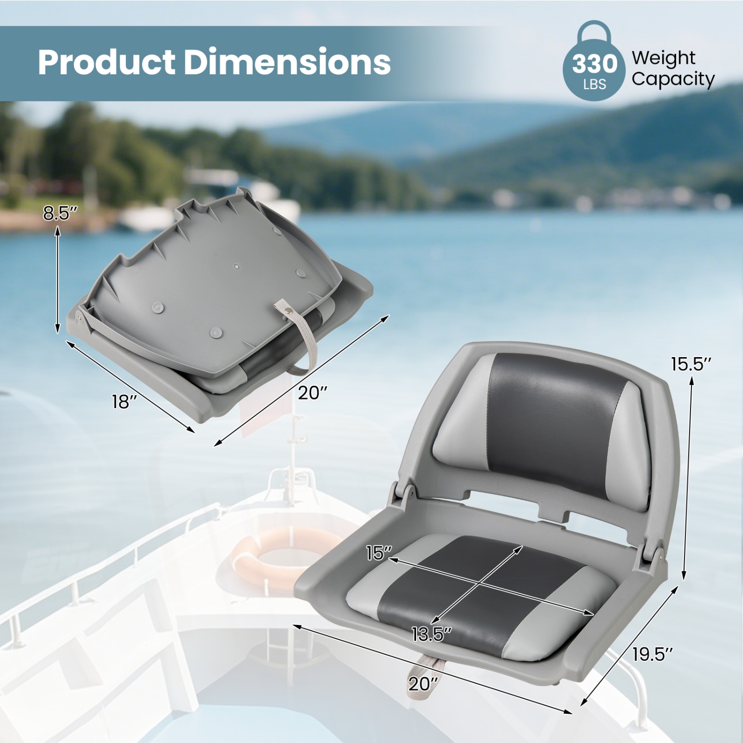 Gymax Folding Fishing Boat Seat w/High-density Sponge Cushion PVC Surface & PP Frame