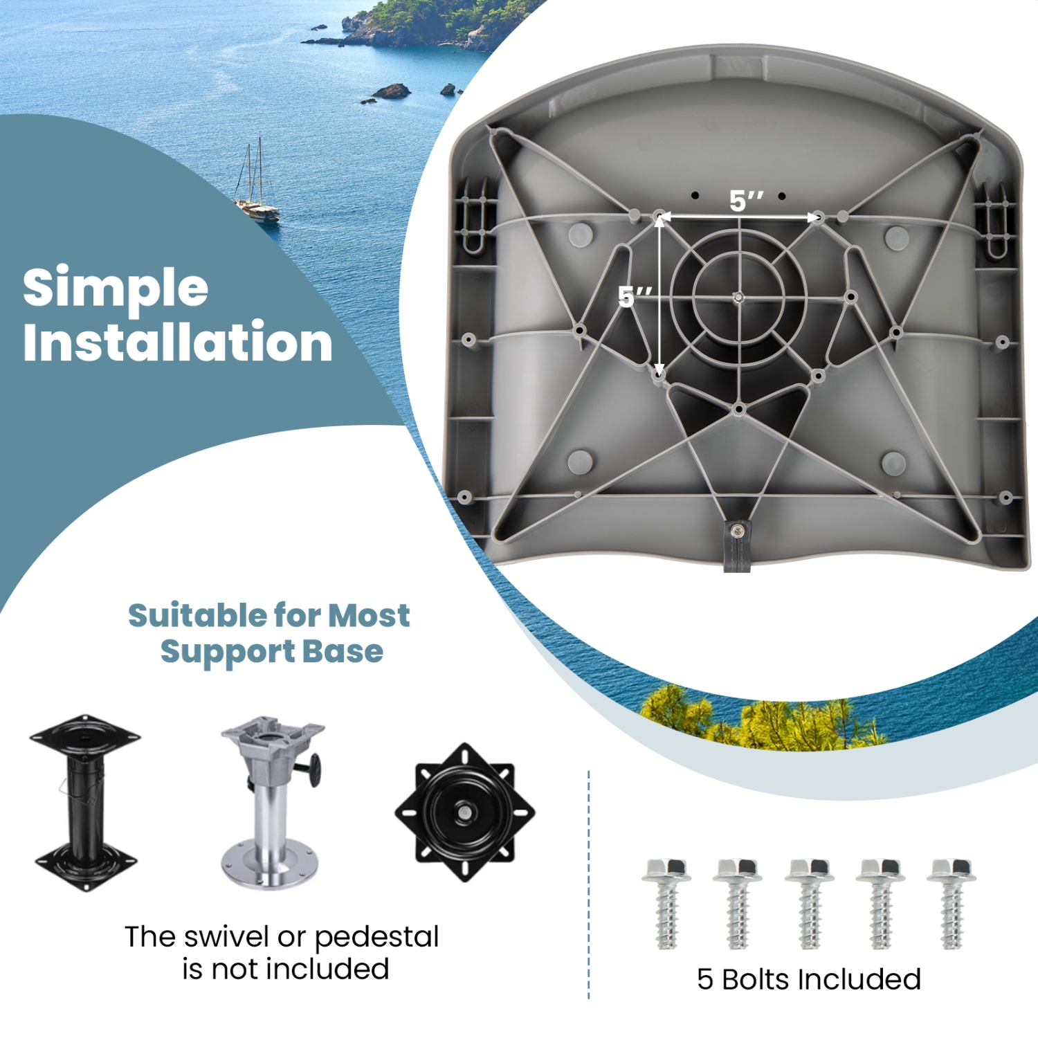 Gymax Folding Fishing Boat Seat w/High-density Sponge Cushion PVC Surface & PP Frame