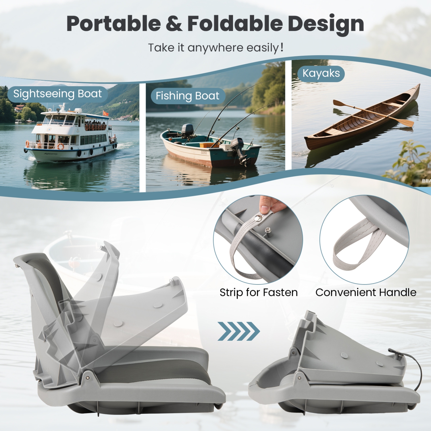 Gymax Folding Fishing Boat Seat w/High-density Sponge Cushion PVC Surface & PP Frame