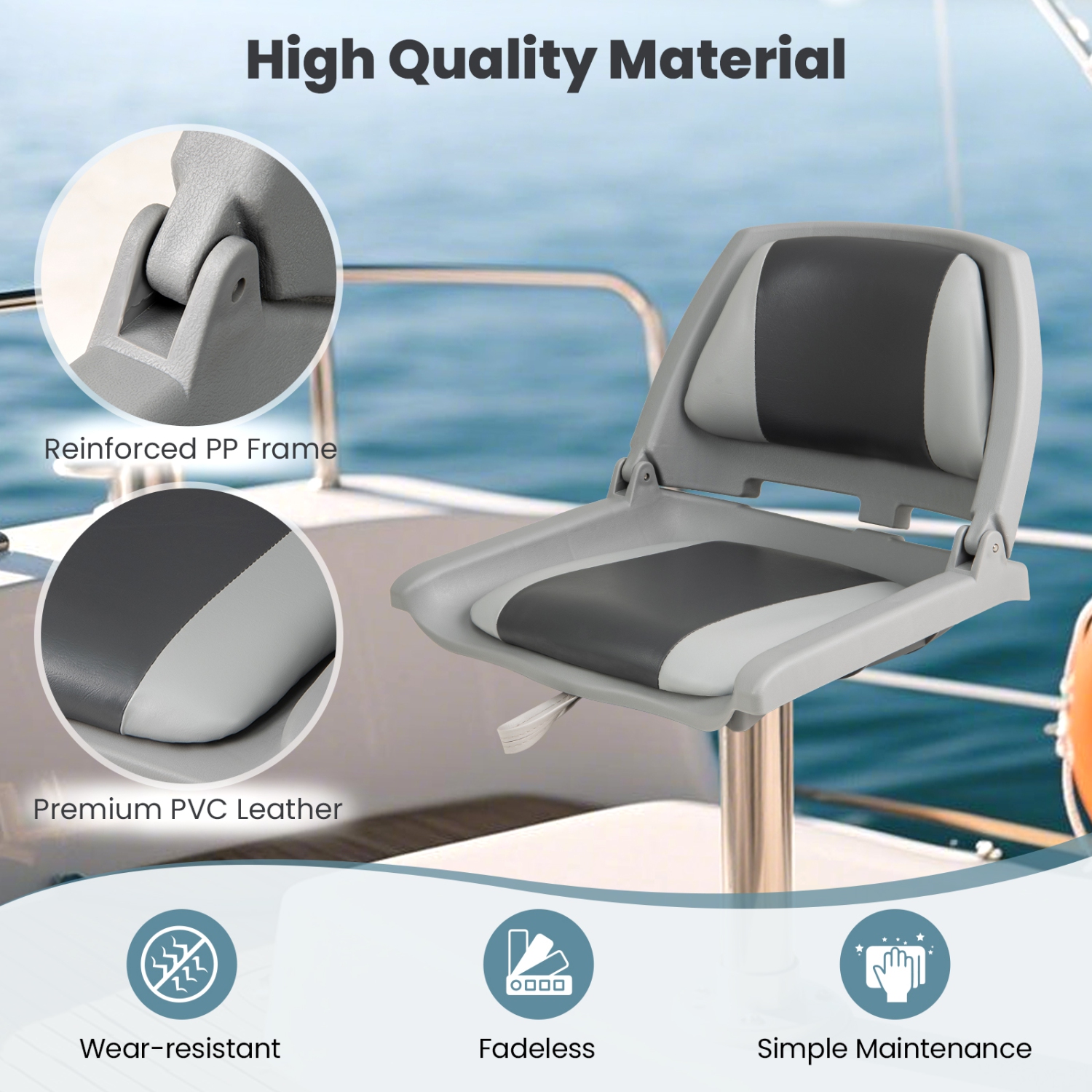 Gymax Folding Fishing Boat Seat w/High-density Sponge Cushion PVC Surface & PP Frame