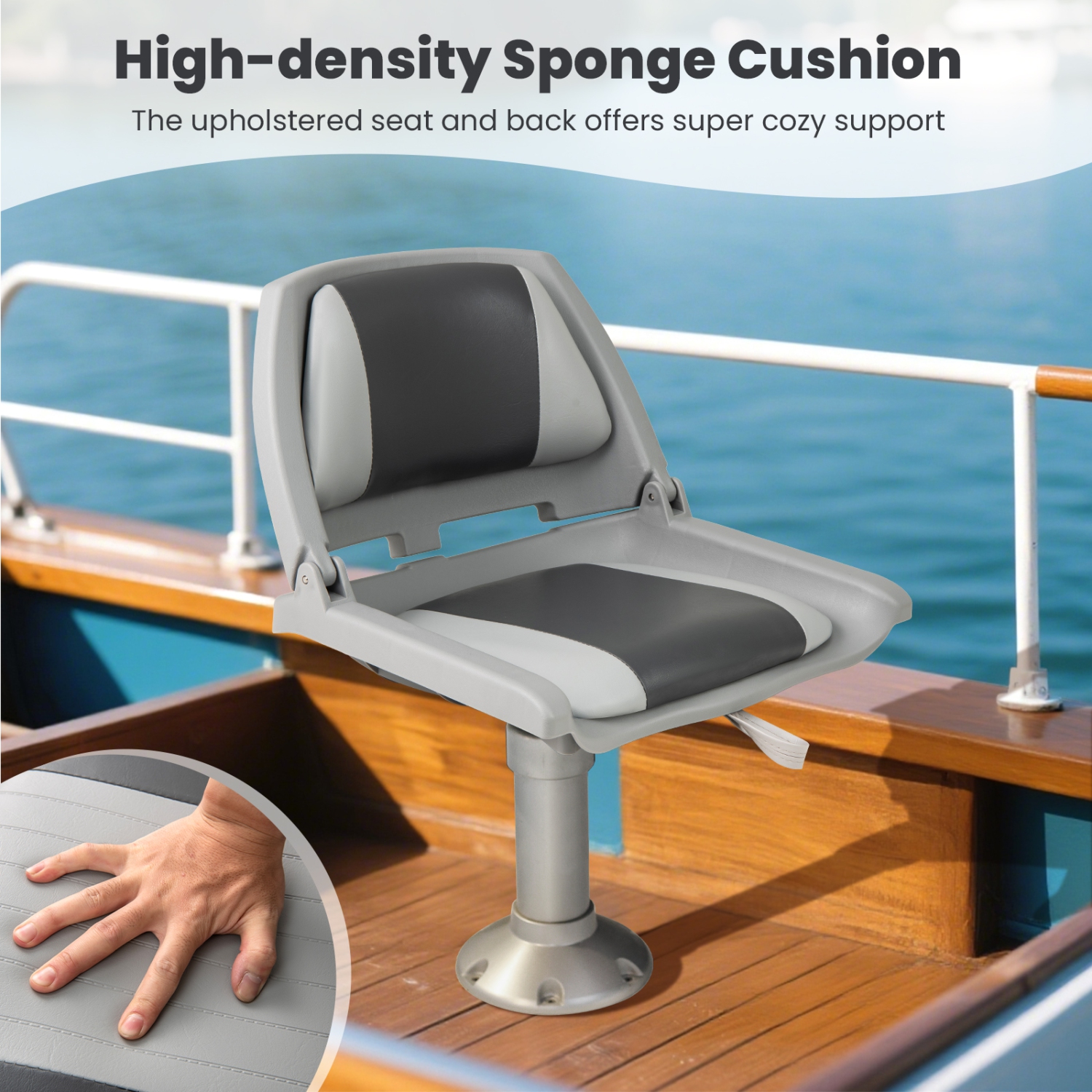 Gymax Folding Fishing Boat Seat w/High-density Sponge Cushion PVC Surface & PP Frame