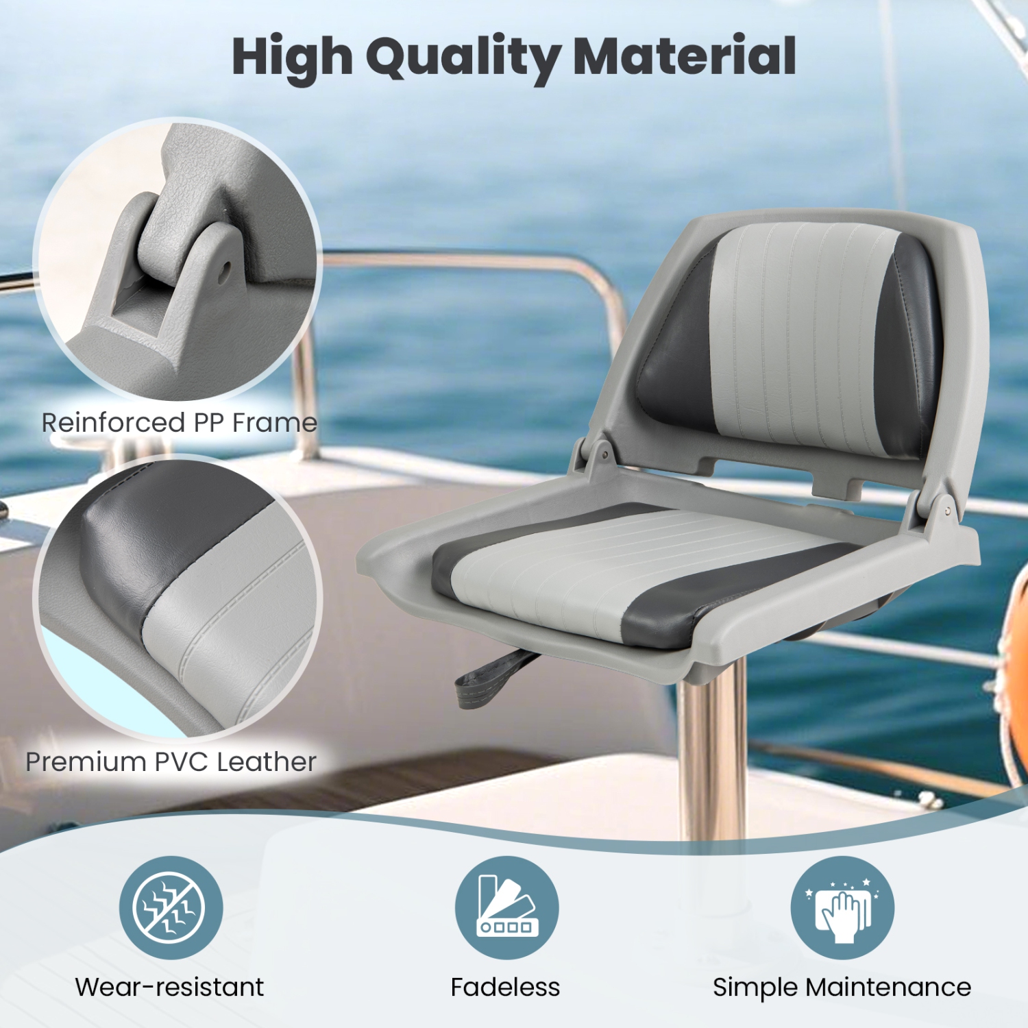 Gymax Folding Fishing Boat Seat w/High-density Sponge Cushion PVC Surface & PP Frame