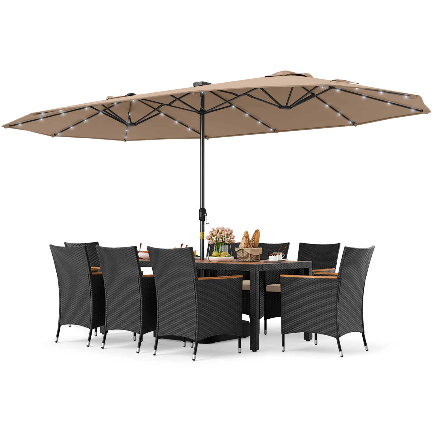 Gymax Set Of 11 Patio Dining Set w/ 15ft Double-Sided Patio Umbrella