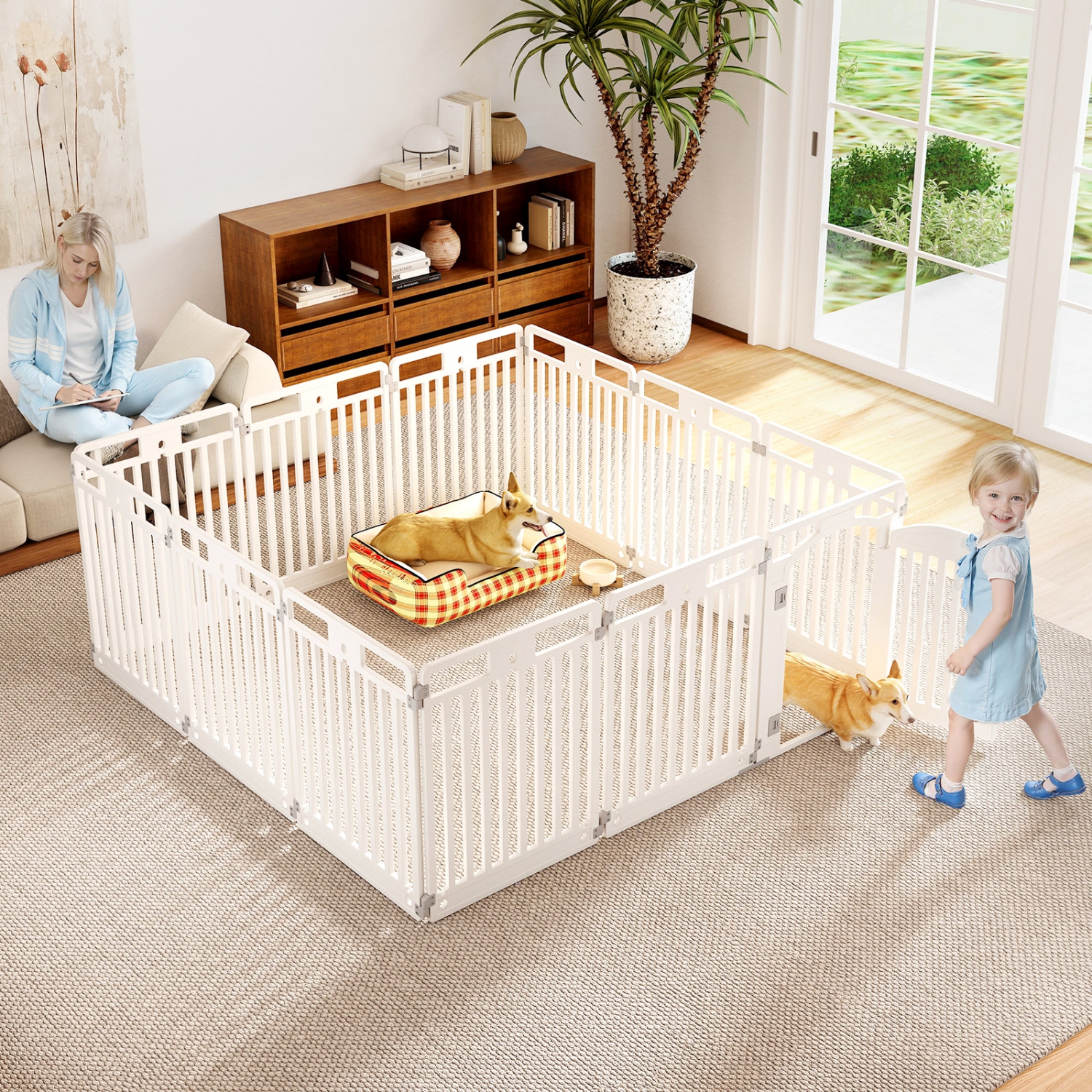 Gymax 32'' 12-Panel Dog Playpen w/ Secure Locking Door & Ground Stakes Easy Assembly