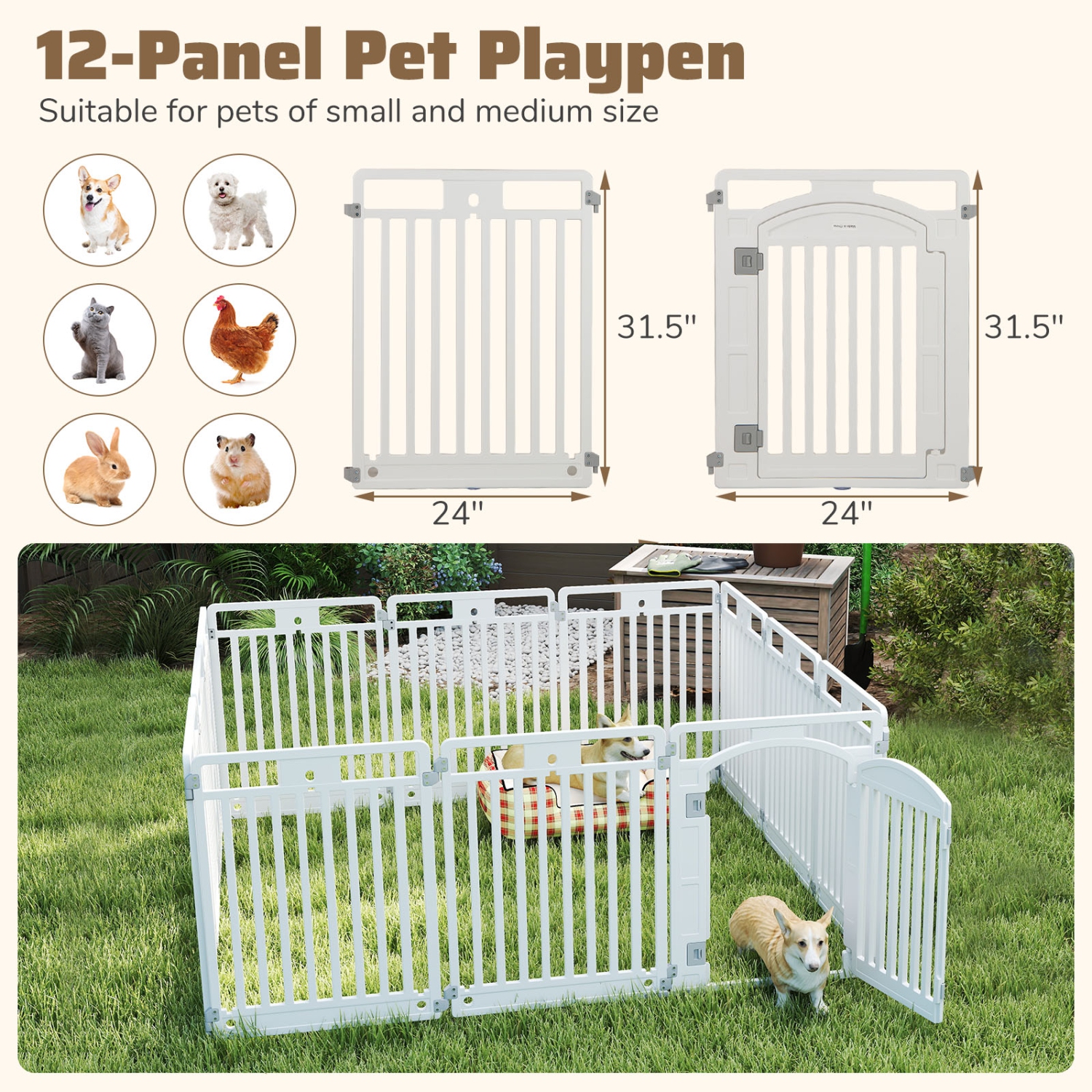 Gymax 32'' 12-Panel Dog Playpen w/ Secure Locking Door & Ground Stakes Easy Assembly