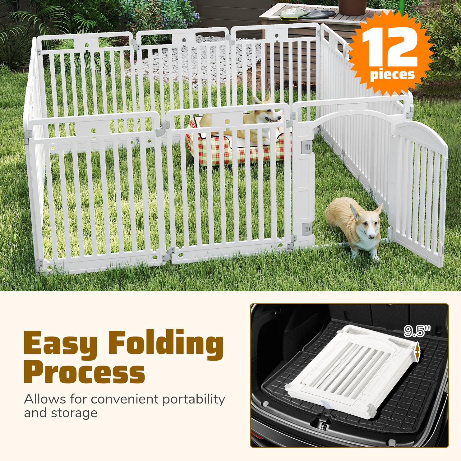 Gymax 32'' 12-Panel Dog Playpen w/ Secure Locking Door & Ground Stakes Easy Assembly
