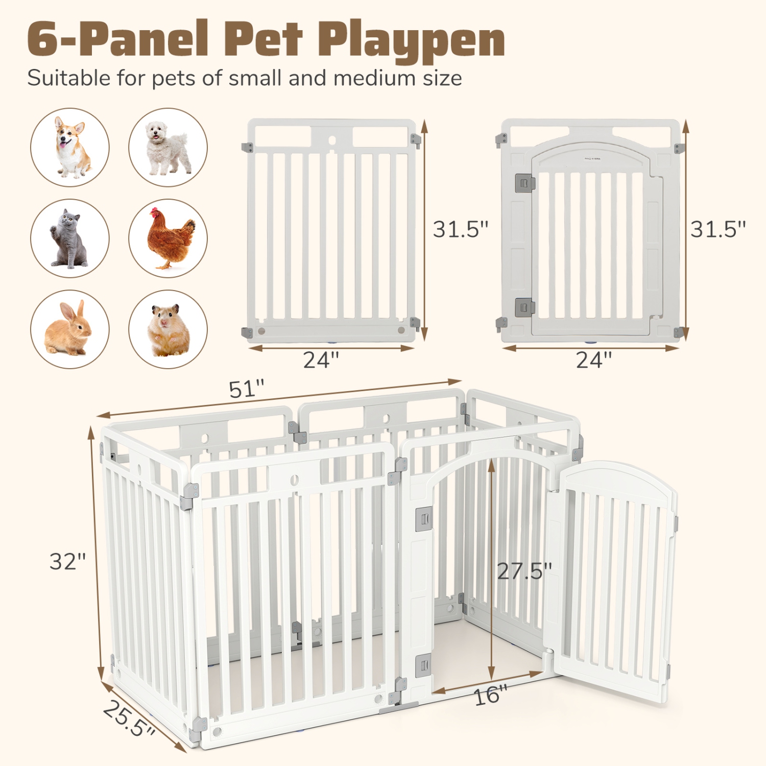Gymax 32'' 6-Panel Dog Playpen w/ Secure Locking Door & Ground Stakes Easy Assembly