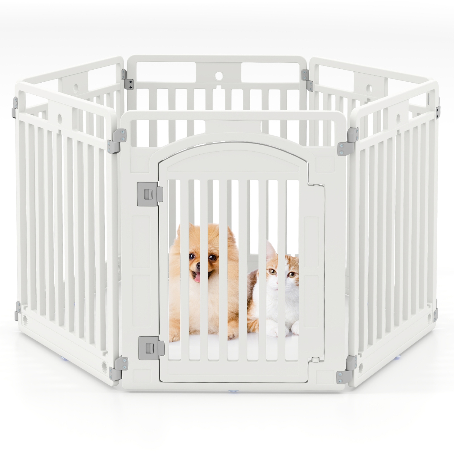 Gymax 32'' 6-Panel Dog Playpen w/ Secure Locking Door & Ground Stakes Easy Assembly