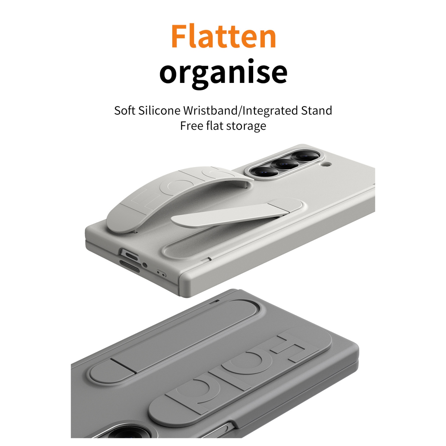 Étui Z Fold 6 de Samsung avec porte-bracelet, fente à charnière pour stylet 4/3 et étui pliable - Gris