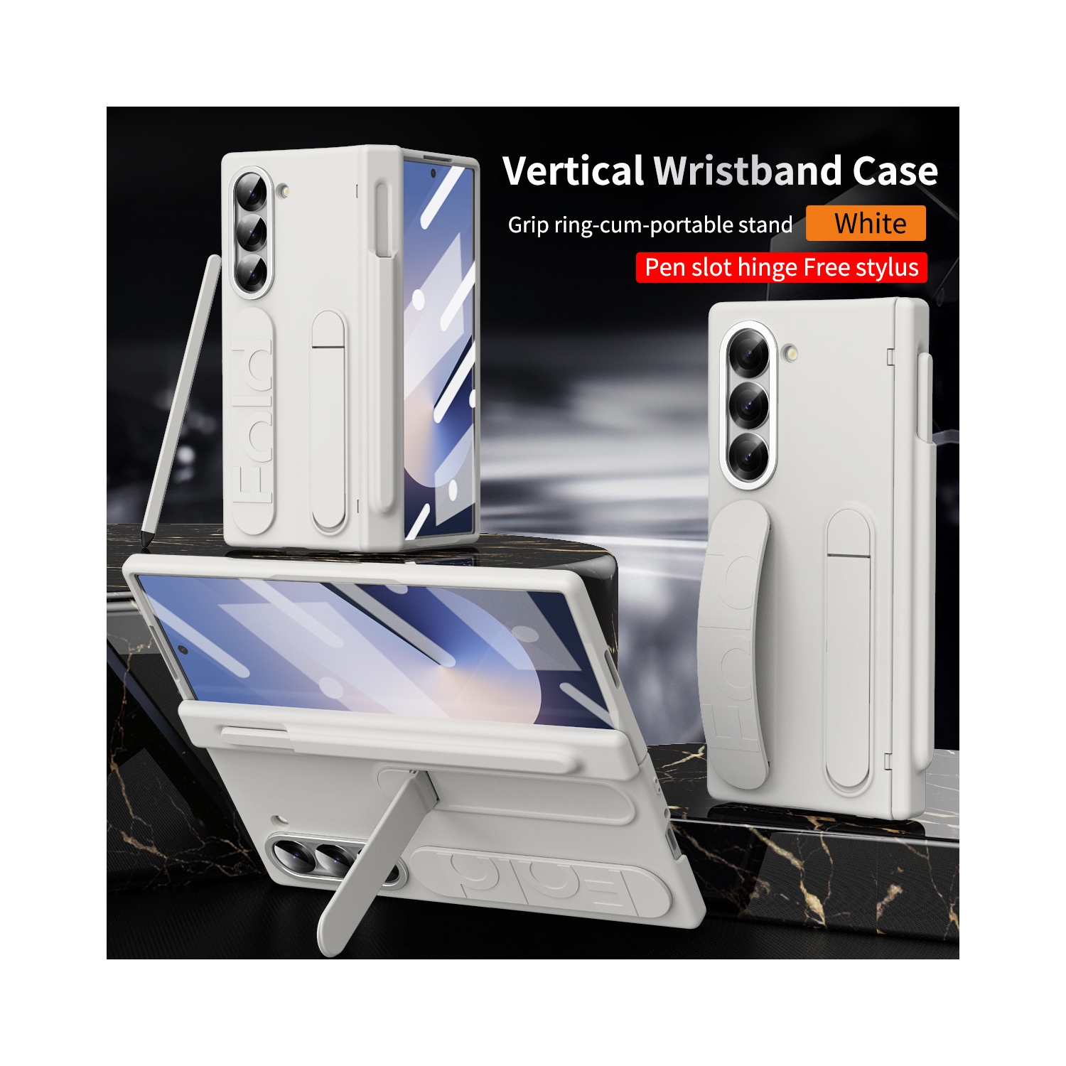 Étui Z Fold 6 de Samsung avec porte-bracelet, fente à charnière pour stylet 4/3 et étui pliable - Transparent