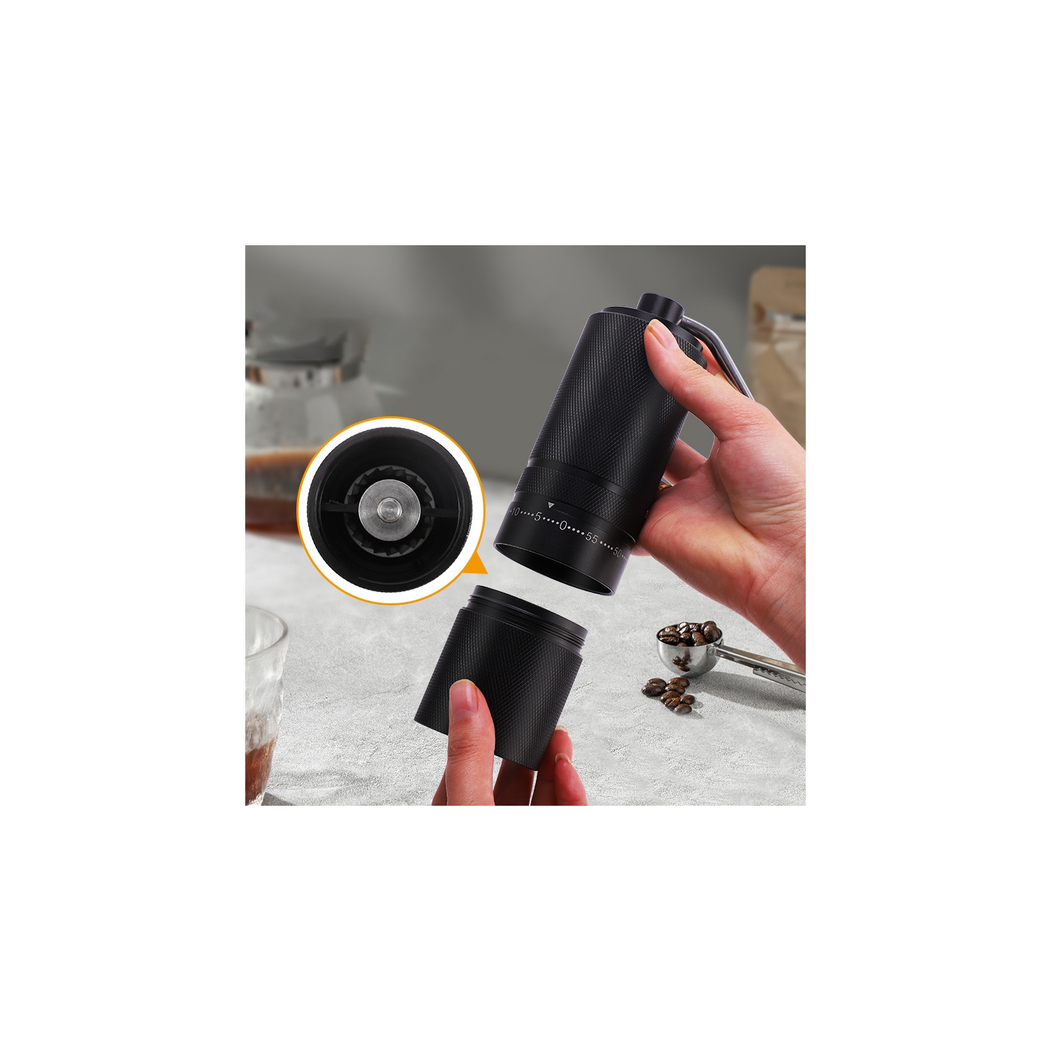 Moulin à café portatif à manivelle en acier inoxydable, cafetière manuelle, moulin à café à mouture manuelle, moulin à café à manivelle Seven Star