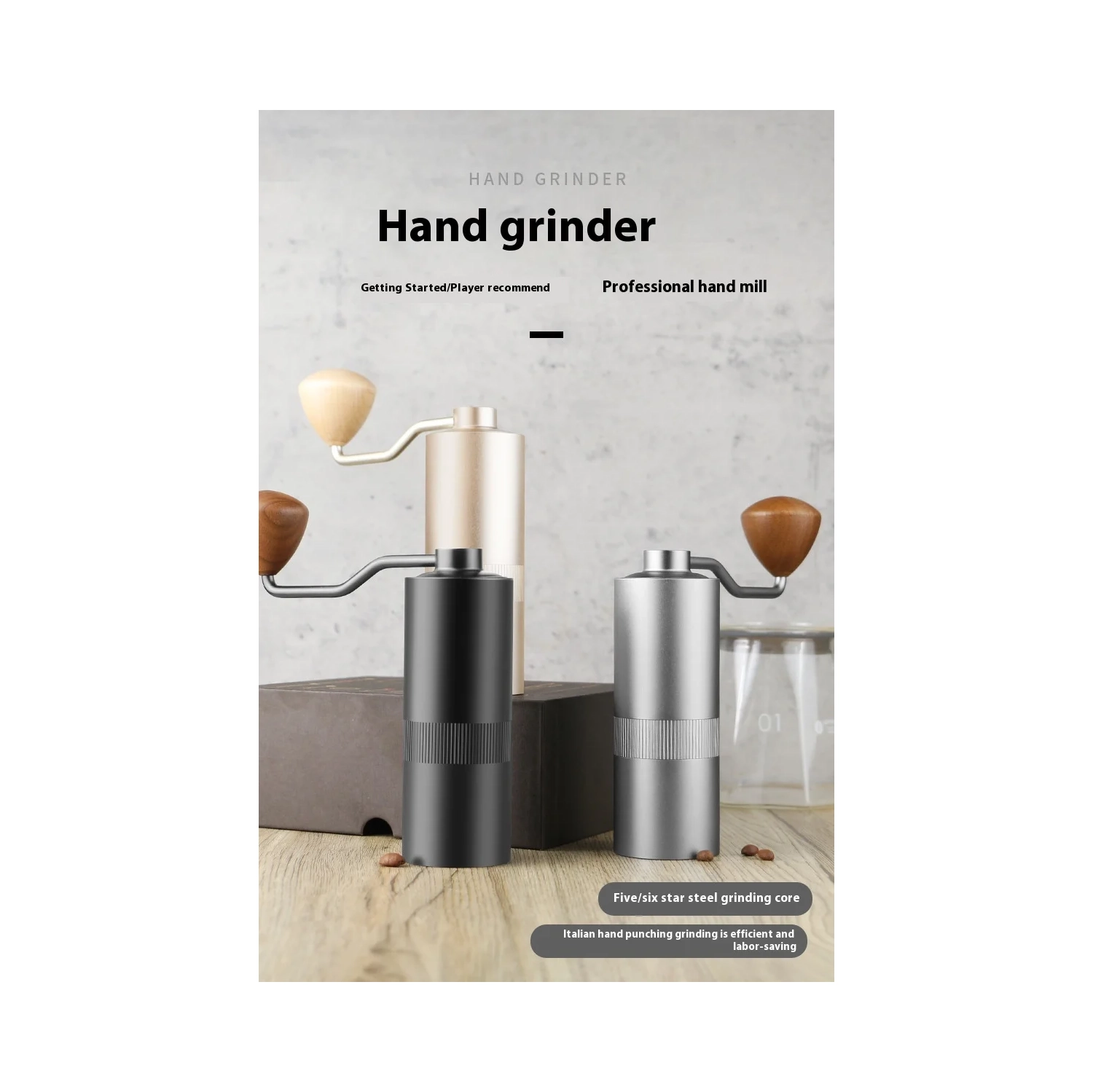 Upgraded Hand-crank Grinder, Pour-over Coffee Grinder, Portable Hand-crank Coffee Grinder, CNC Mill, Stainless Steel Hand-crank Coffee Grinder -