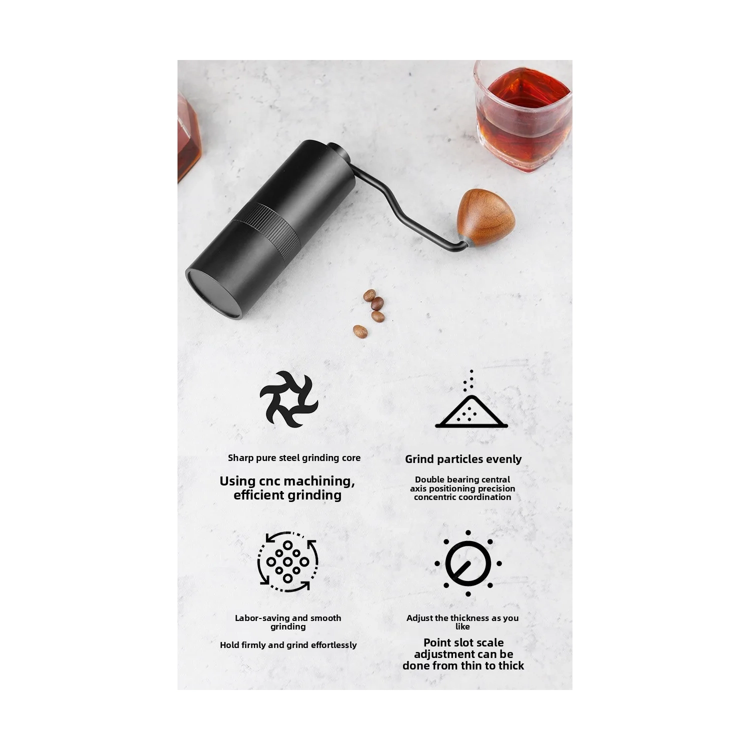 Upgraded Hand-crank Grinder, Pour-over Coffee Grinder, Portable Hand-crank Coffee Grinder, CNC Mill, Stainless Steel Hand-crank Coffee Grinder -