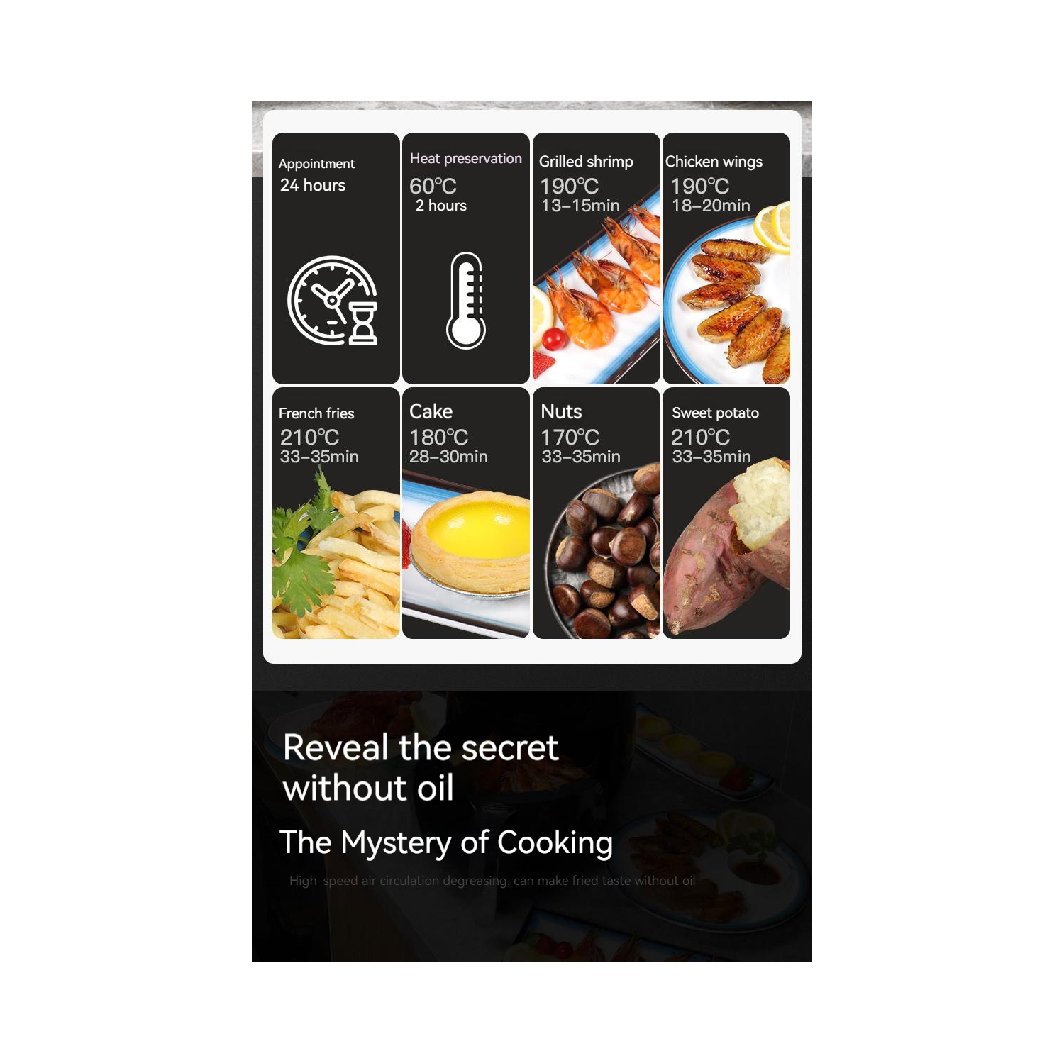 Smart Touch Screen Air Fryer Household Electric Fryer Air Fryer Breakfast Machine Fried Chicken Legs Black 4.5L US Standard 220V