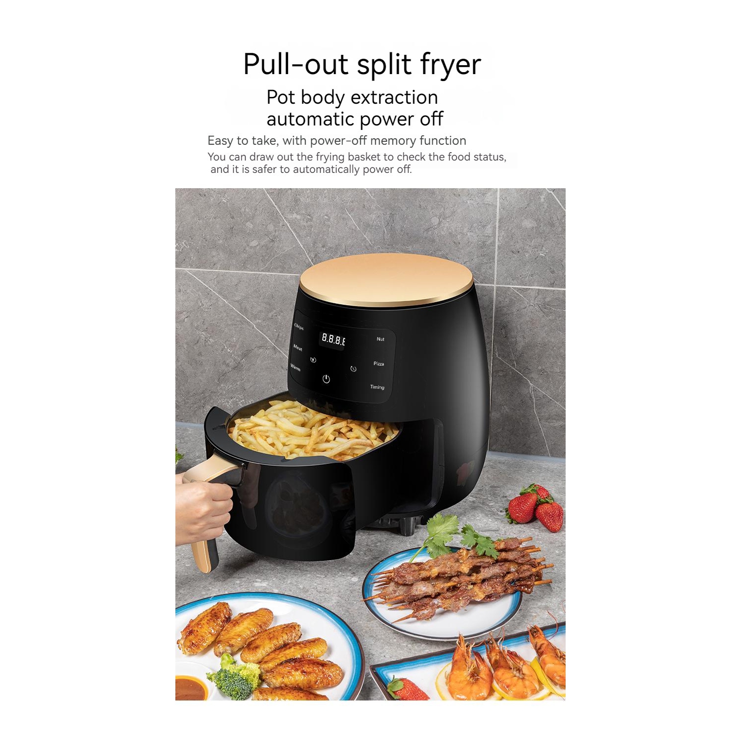 Smart Touch Screen Air Fryer Household Electric Fryer Air Fryer Breakfast Machine Fried Chicken Legs Black 4.5L US Standard 220V