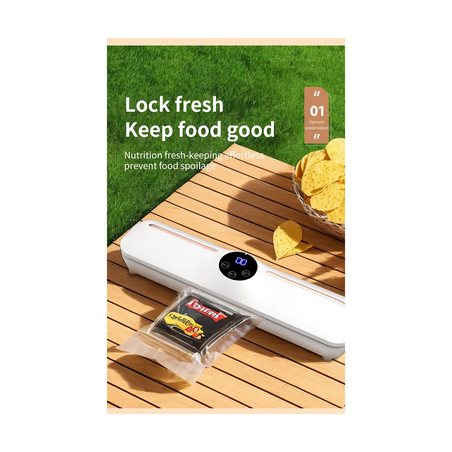 Automatic Vacuum Sealer Food Packaging Machine Small Home Food Preservation Portable Sealer - HB-502 [White] Vacuum Laminator - US Plug