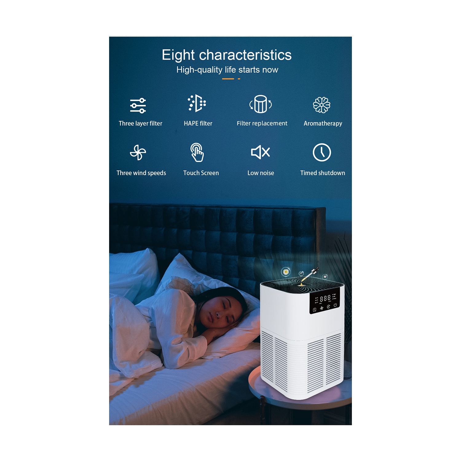 Brand new desktop air purifier with negative ionization, formaldehyde removal, sterilization, and odor removal, white.Plug-in model - US plug-in