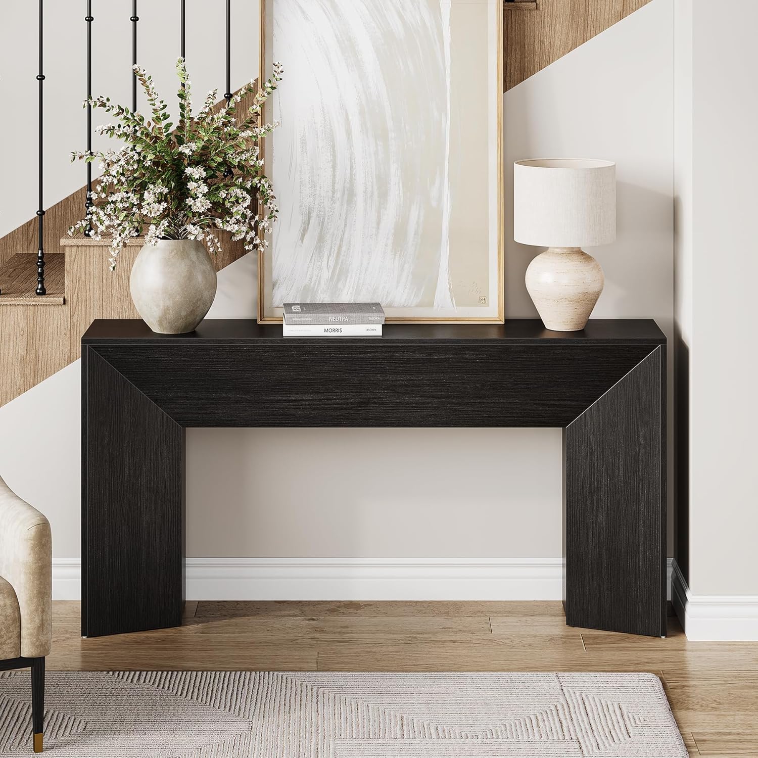Tribesigns Console Table for Entryway, 63 Inches Extra Long Black Wooden Sofa Table, Modern Hallway Foyer Table