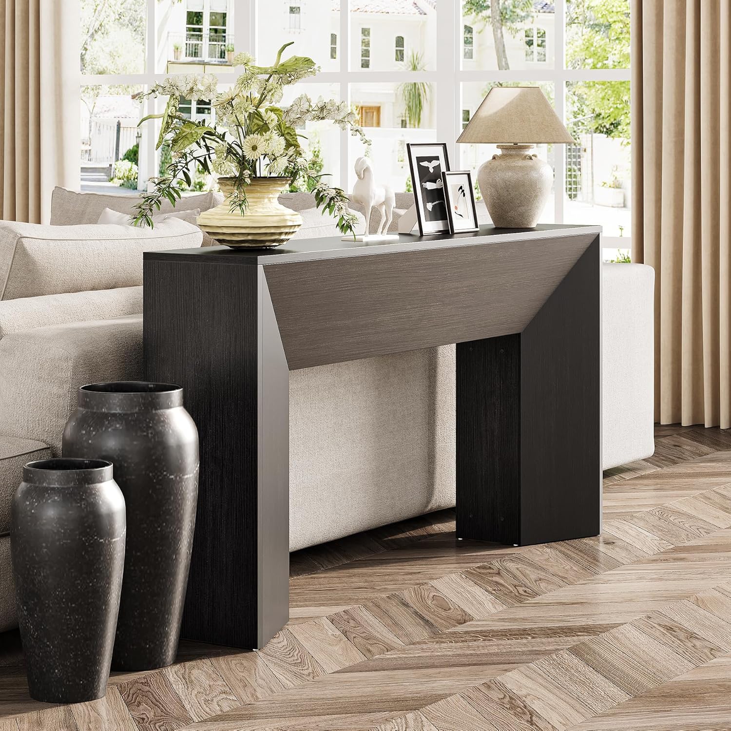 Tribesigns Console Table for Entryway, 63 Inches Extra Long Black Wooden Sofa Table, Modern Hallway Foyer Table