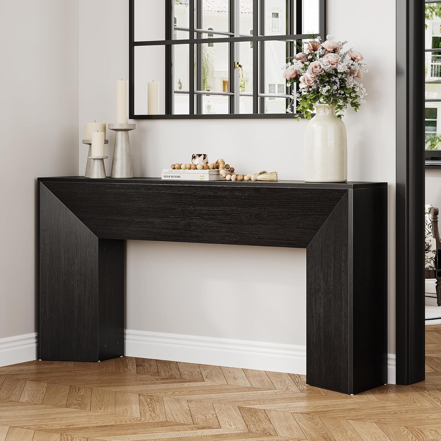 Tribesigns Console Table for Entryway, 63 Inches Extra Long Black Wooden Sofa Table, Modern Hallway Foyer Table