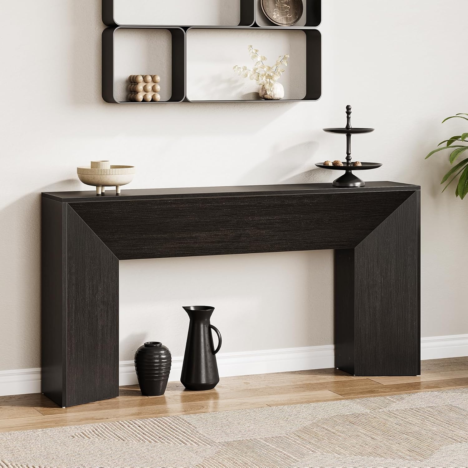 Tribesigns Console Table for Entryway, 63 Inches Extra Long Black Wooden Sofa Table, Modern Hallway Foyer Table
