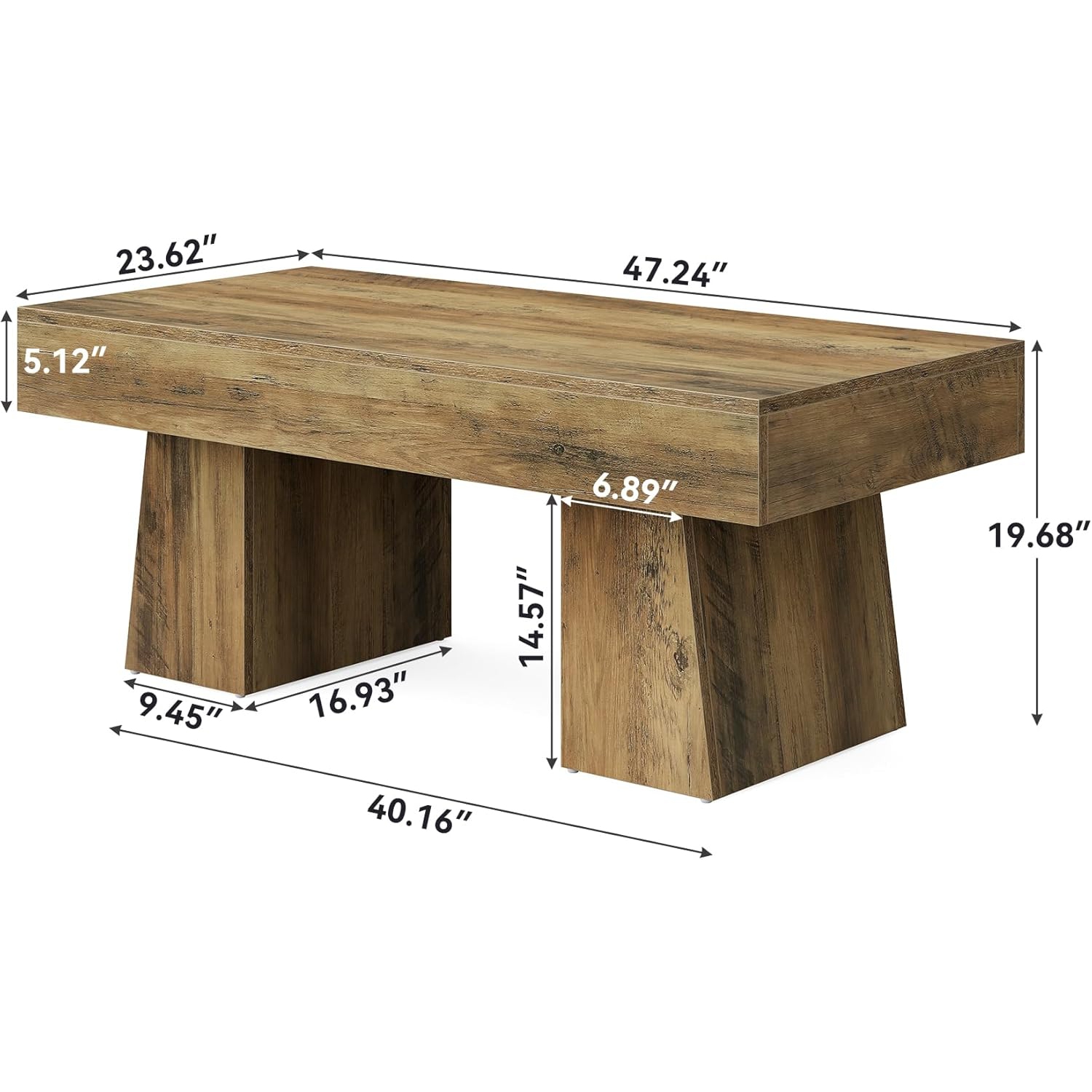 Tribesigns – Table basse Farmhouse, table d'appoint rectangulaire en bois de 47&nbsp;po avec base épaisse