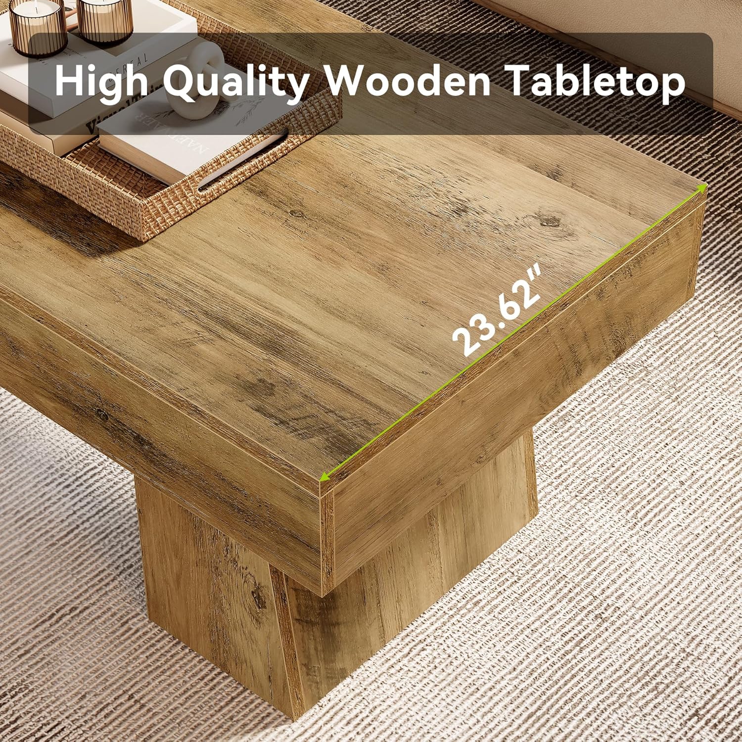 Tribesigns – Table basse Farmhouse, table d'appoint rectangulaire en bois de 47&nbsp;po avec base épaisse