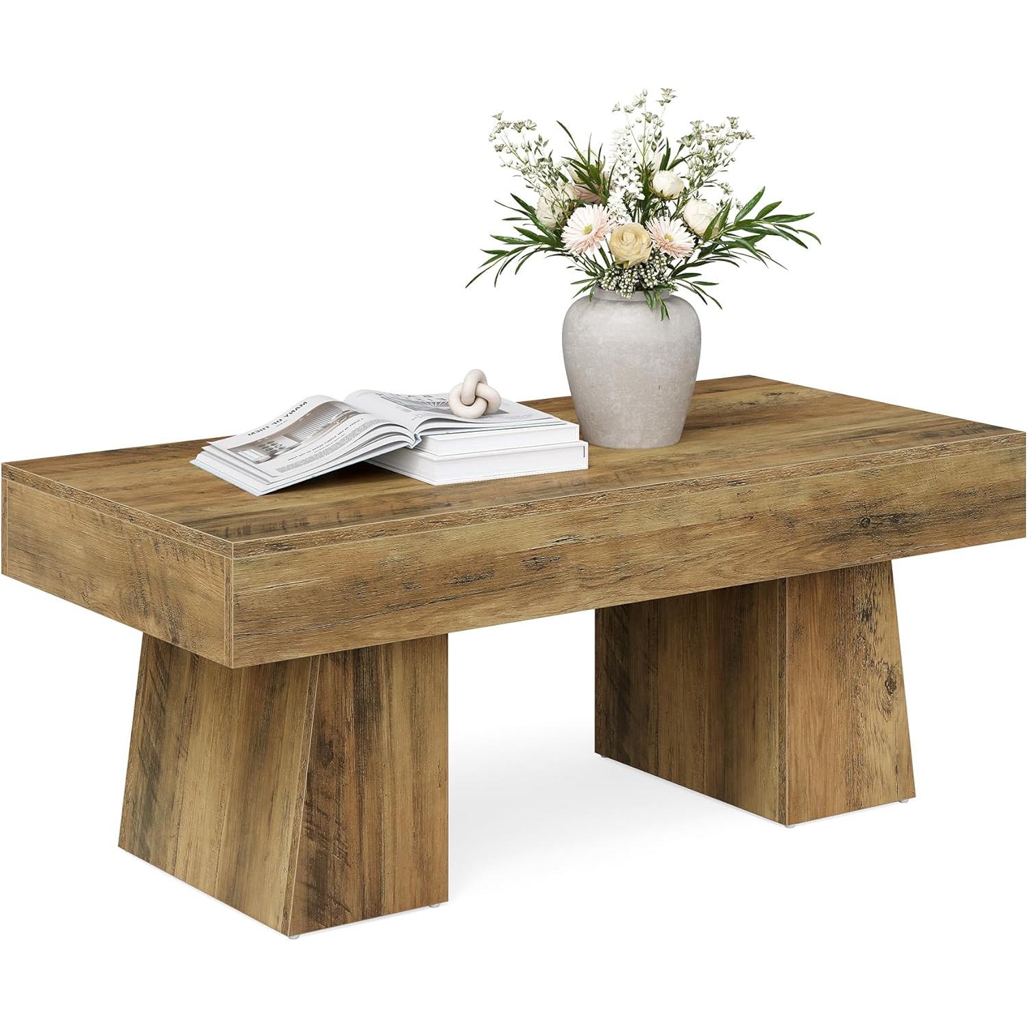 Tribesigns – Table basse Farmhouse, table d'appoint rectangulaire en bois de 47&nbsp;po avec base épaisse