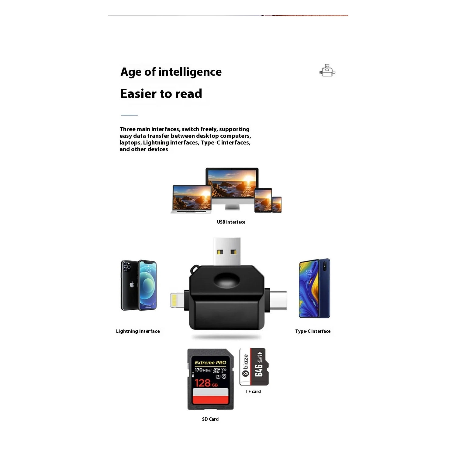 Card reader SD card reader TF card reader USB card reader multi-function OTG3.0 card reader - type-c Apple male + USB female to SD/TF dual card