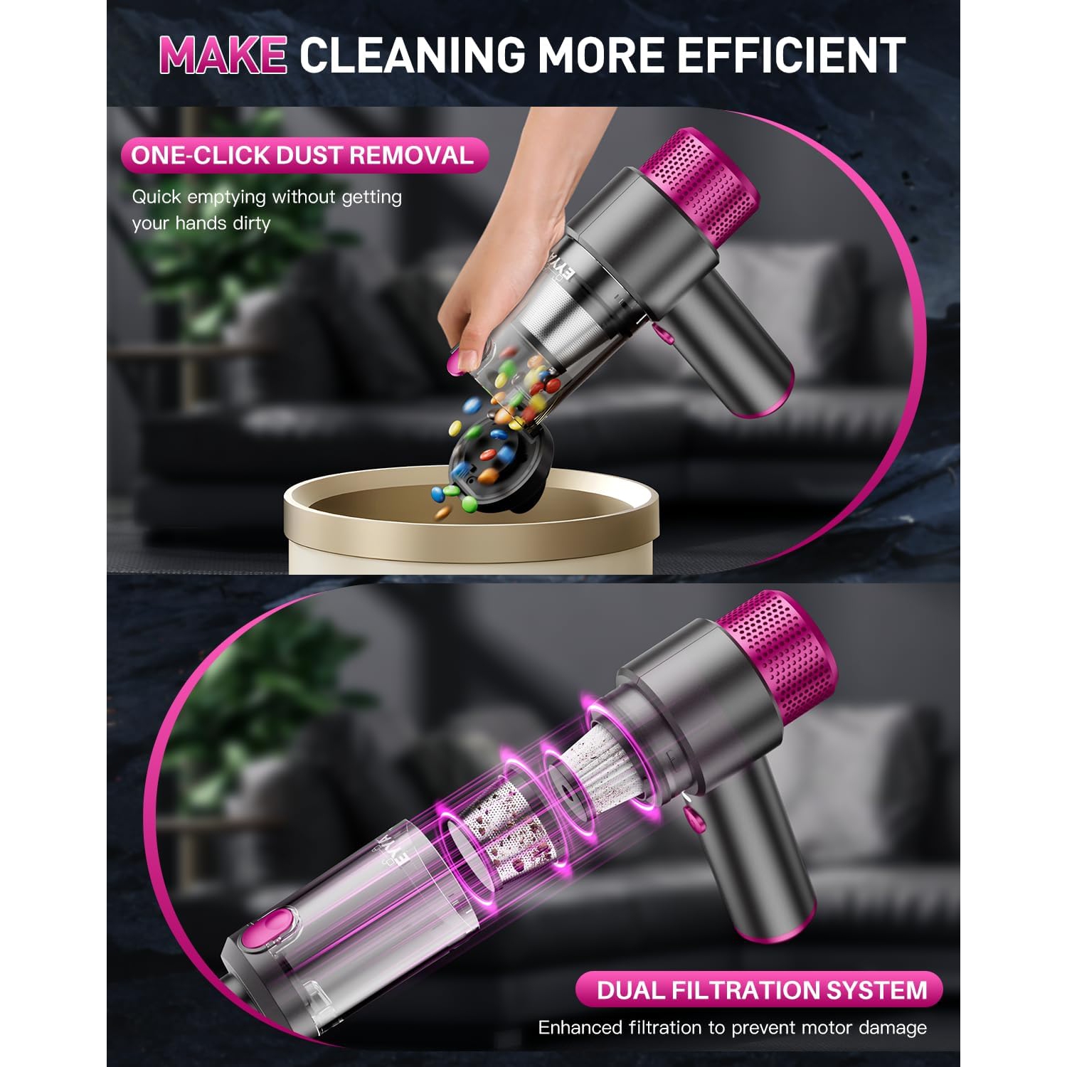 Dust Removal Cordless Car Vacuum Cleaner Blowing and Suction All-in-One Handheld Desktop Blowing and Suction Rechargeable Vacuum Cleaner 7500Pa -