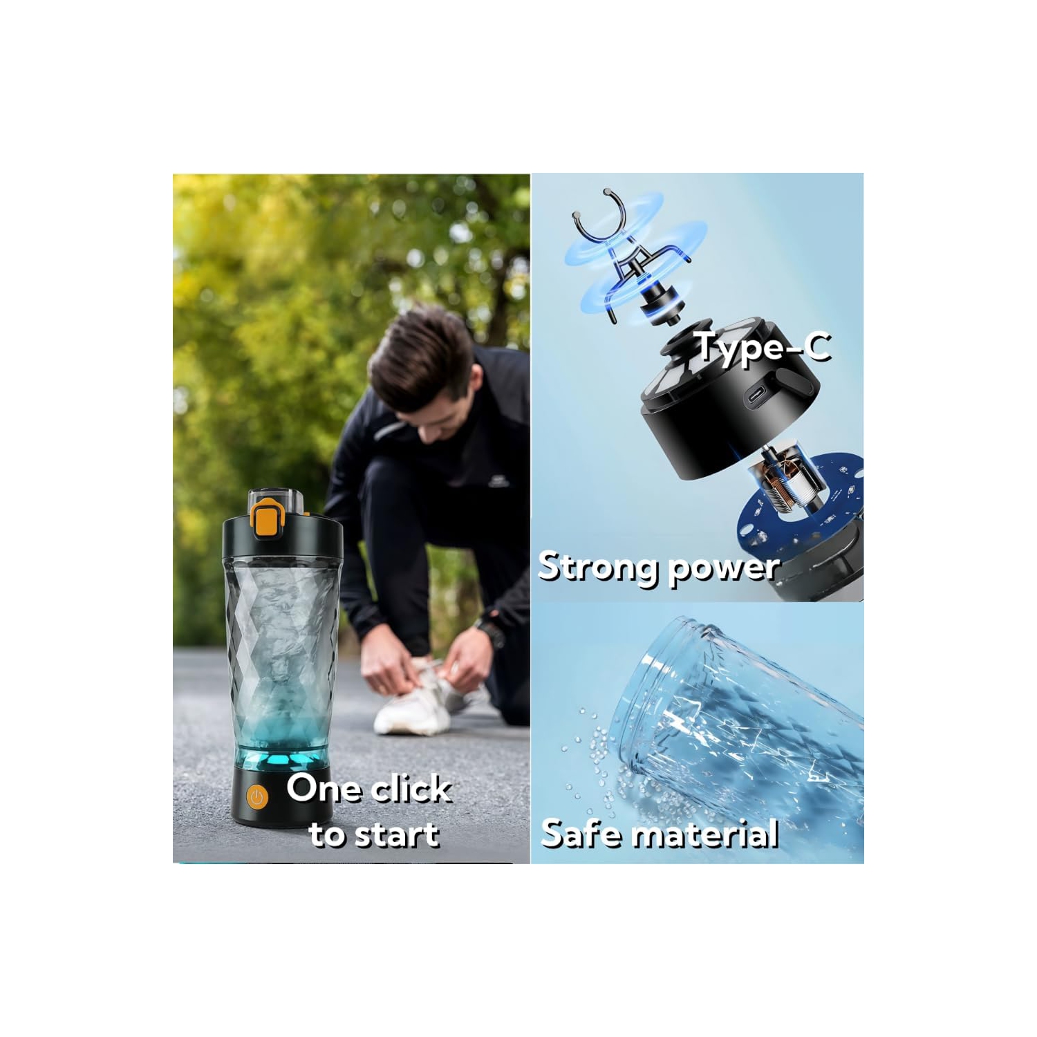 Tasse mélangeur automatique Mélangeur rechargeable BlenderBottle poudre protéinée Milkshake Fitness Tasse électrique - Noir