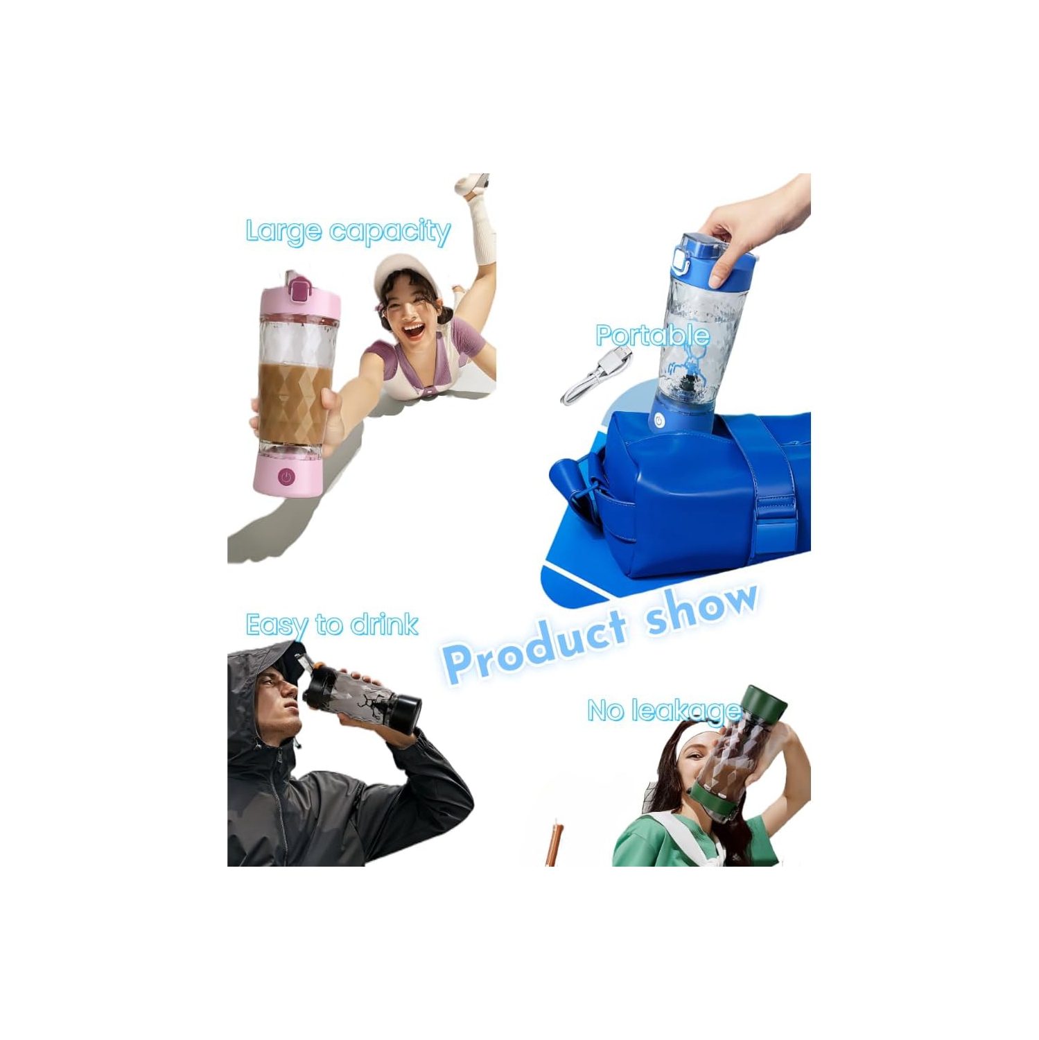 Tasse mélangeur automatique Mélangeur rechargeable BlenderBottle poudre protéinée Milkshake Fitness Tasse électrique - Noir