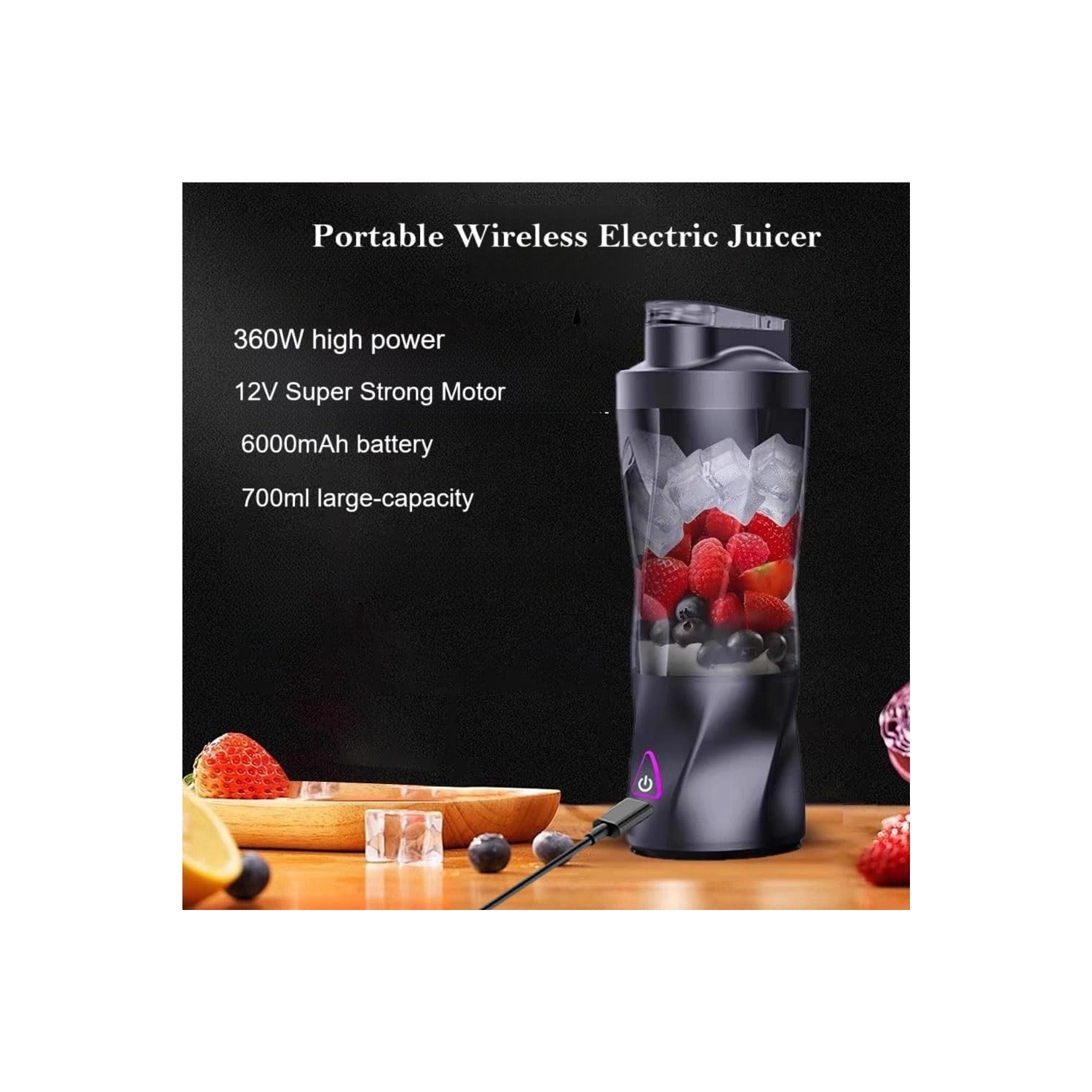 Centrifugeuse électrique portative Gobelet à jus Centrifugeuse de cuisine Tasse à mélanger multifonction Tasse de voyage USB étanche - Noir