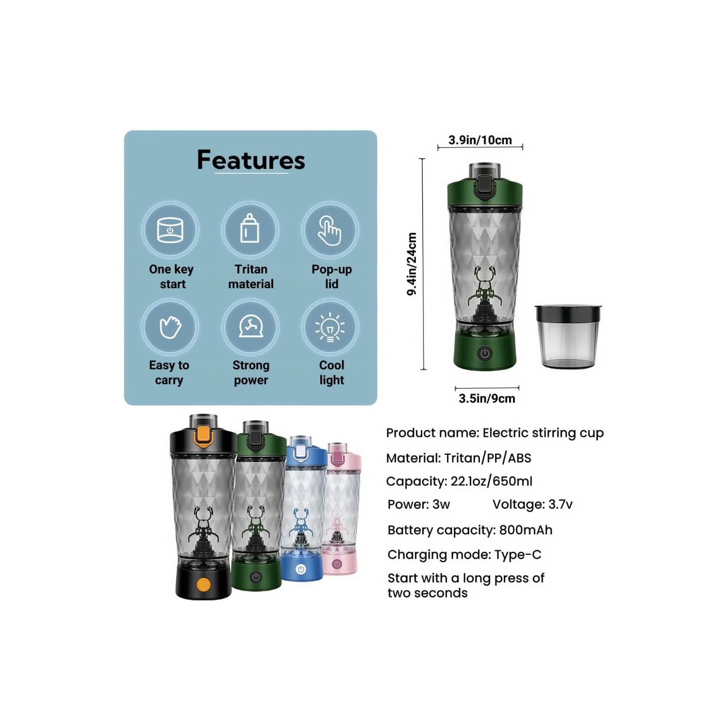 Tasse mélangeur automatique/rechargeable BlenderBottle poudre protéinée Milkshake Fitness Shaker électrique - Blanc