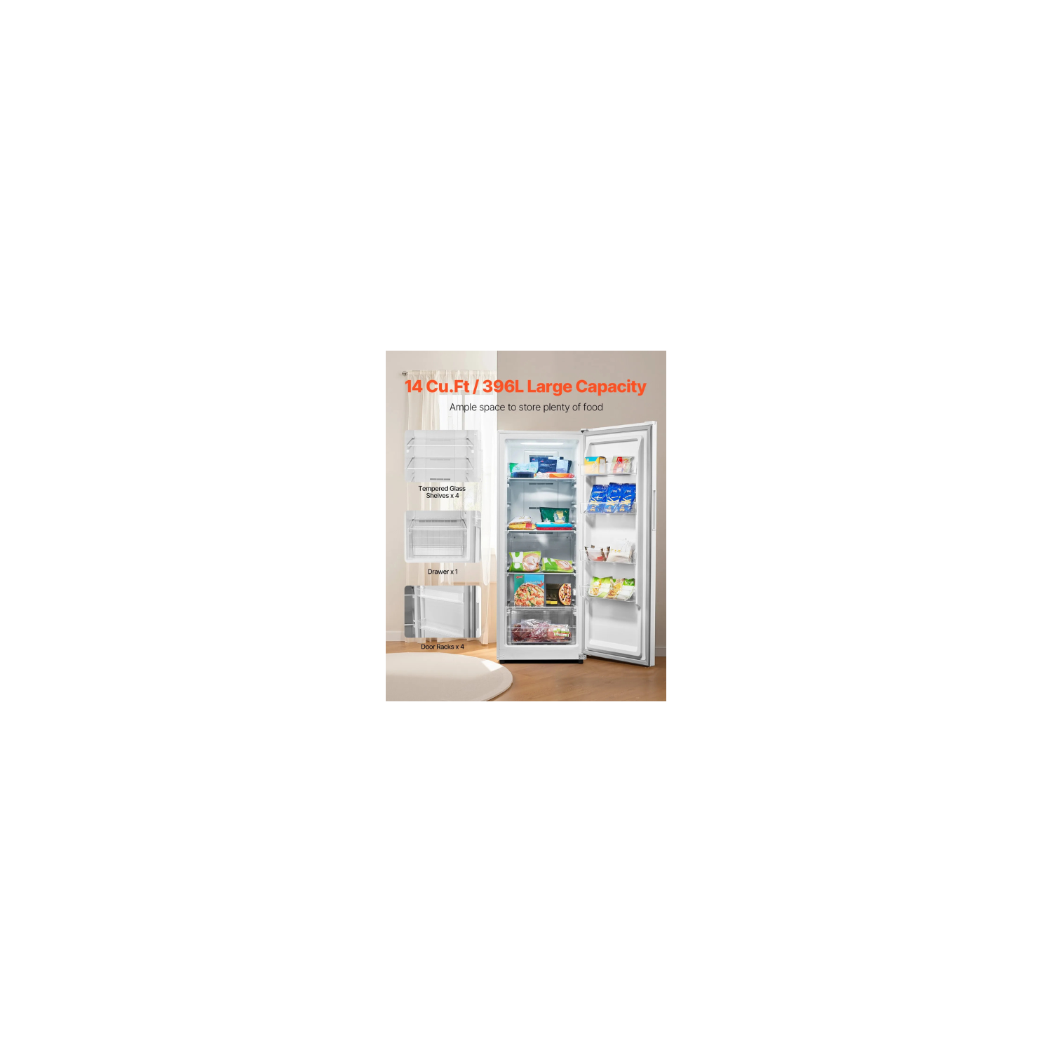 VEVOR Convertible Upright Freezer/Refrigerator LSLJDZSKLZLD92M6KV1, 14 Cu.Ft Frost-Free, Energy-Saving, Digital Control, LED, Adjustable Shelves,